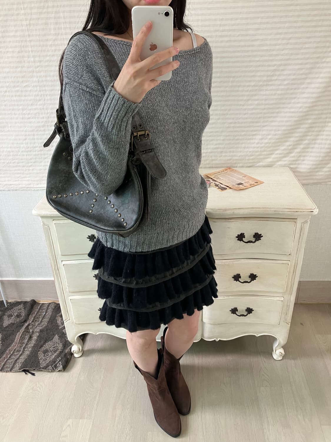 jpn vintage 차콜 니트 y2k 스트릿 갸루 펑키  상품이미지1