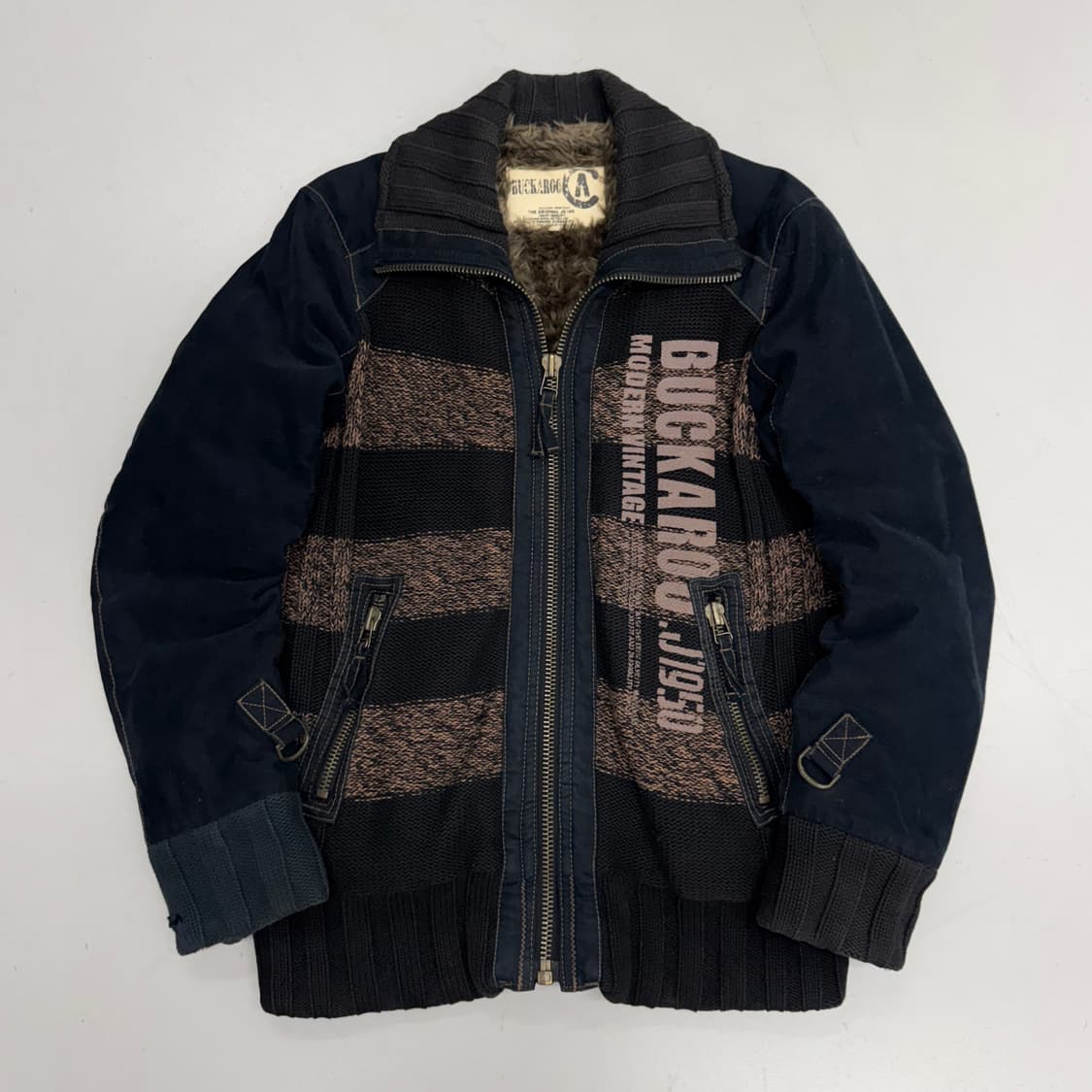 버커루 Y2K 락 펑크 빅로고 퍼 니트집업 상품이미지2