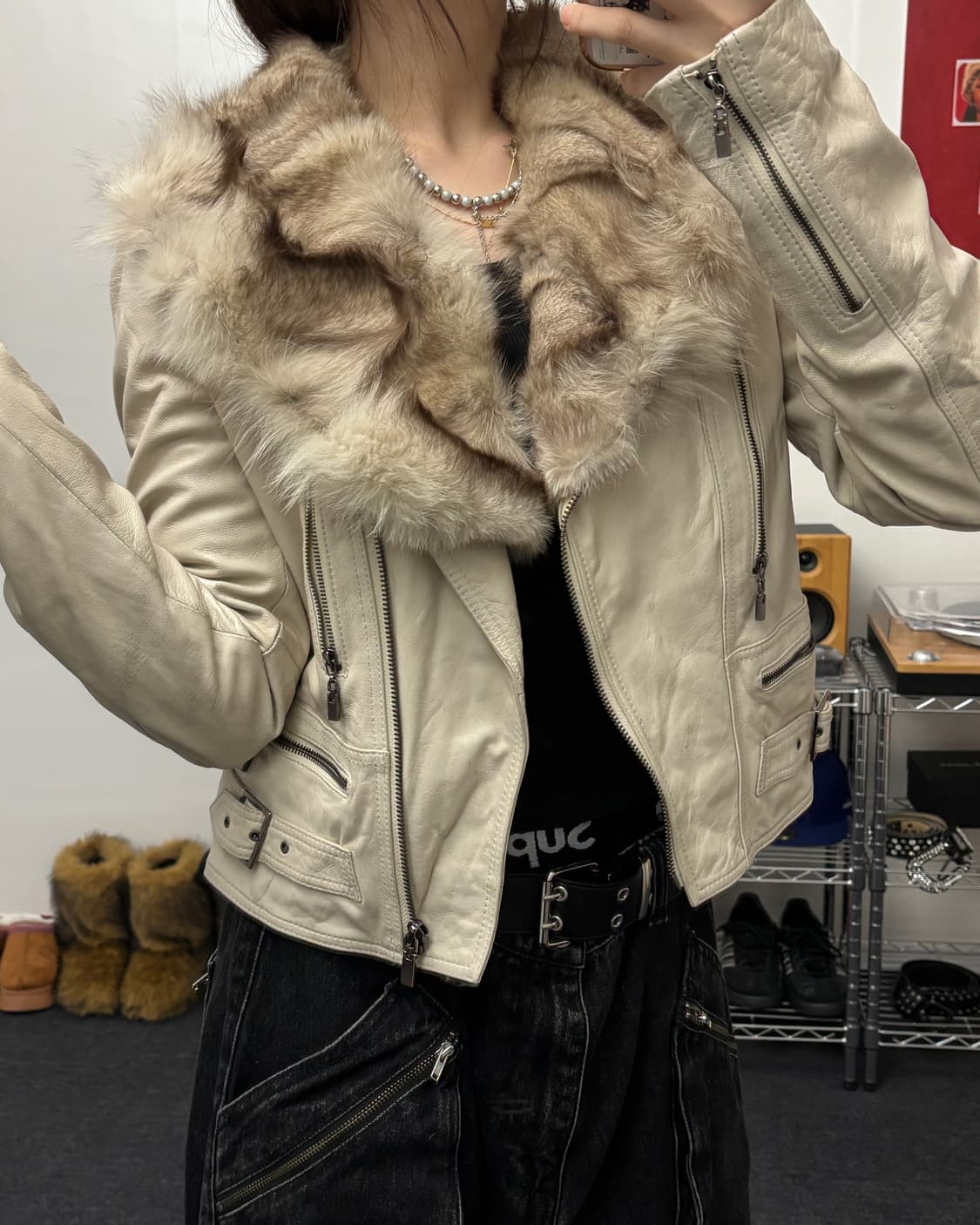 올드 빈티지 레더 바이커 퍼 자켓 상품이미지3