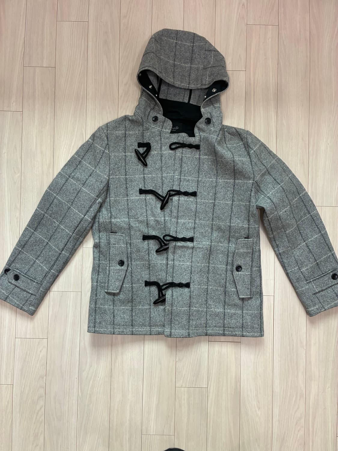 유나이티드 애로우즈 그레이 체크 숏 더플 코트 상품이미지1