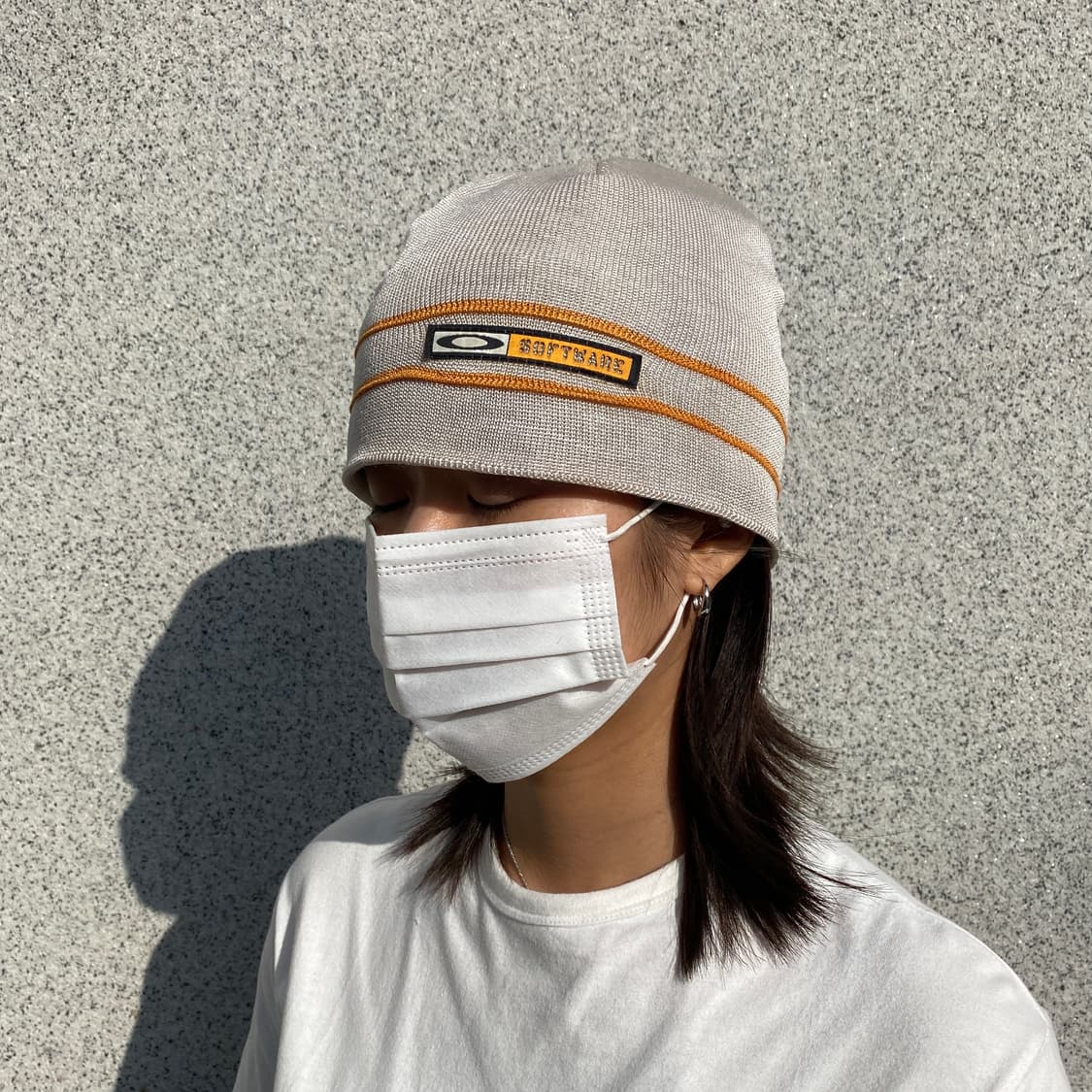 [아카이브] 90s 오클리 소프트웨어 로고 스트라이프 비니 (샌드/그레이 상품이미지1