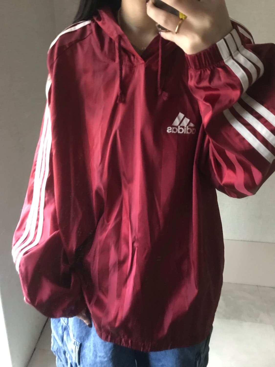 아디다스 00s 버건디 빅로고 나일론 후드티 상품이미지1