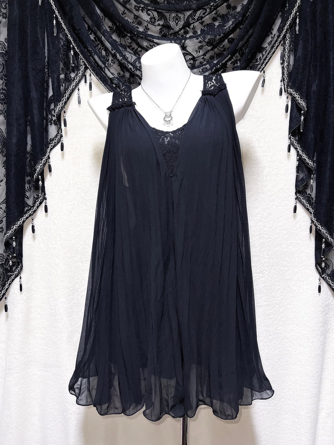 로맨틱고딕 고스펑크 블랙 레이스 쉬폰원피스 드레스 아카이브 핀터 페어리 상품이미지6