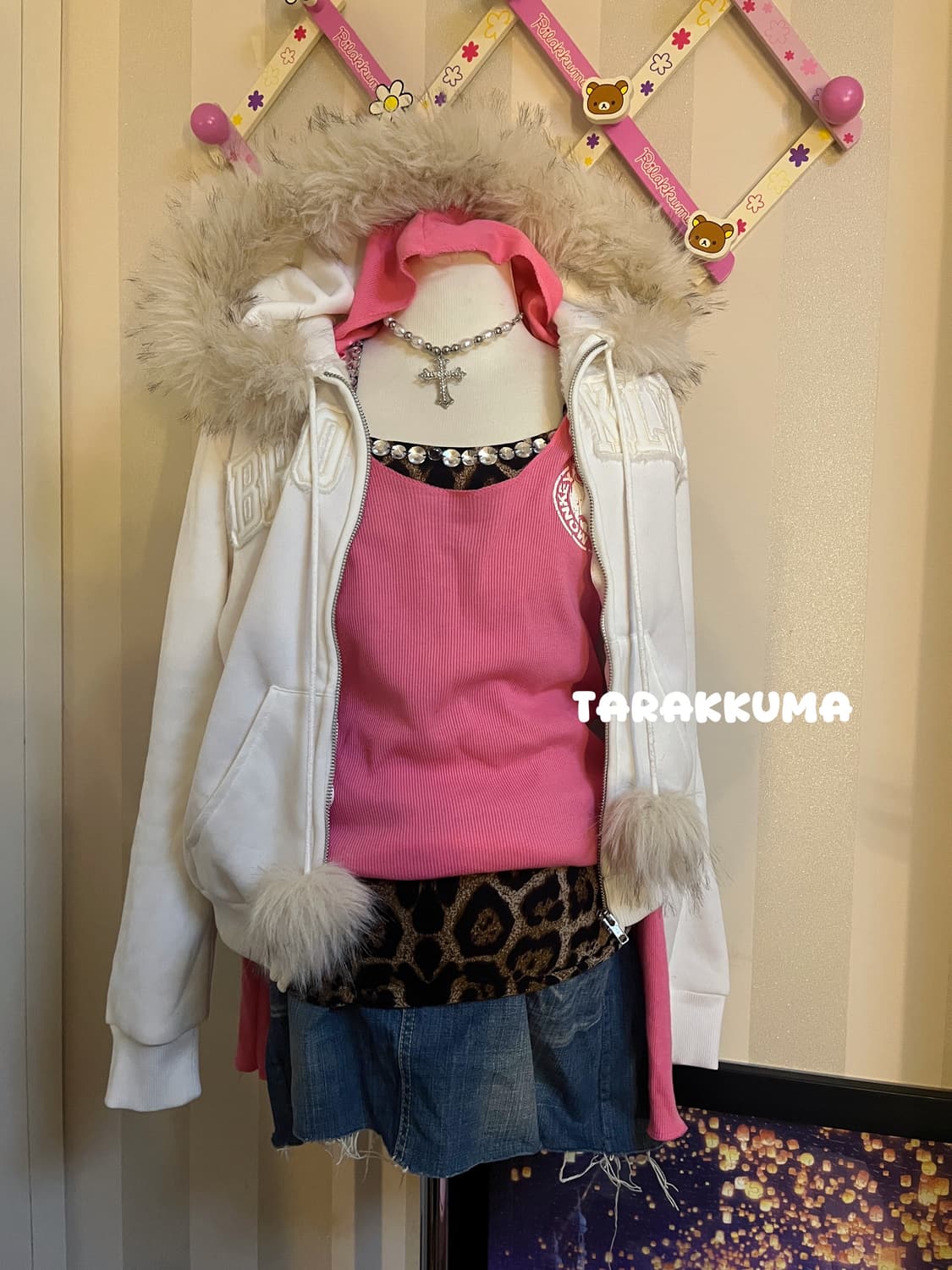 빈티지 y2k 갸루코디세트 핑크호피화이트퍼집업 상품이미지4