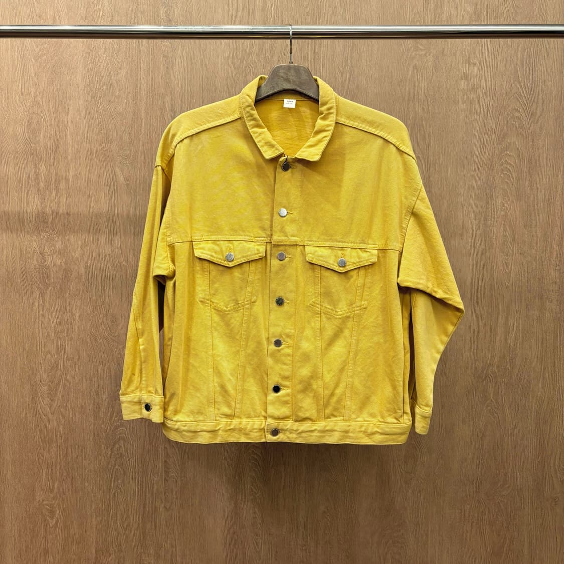 빈티지 레귤러핏 코튼 데님 자켓 실버 메탈 버튼 디테일 머스타드 옐로우 상품이미지2