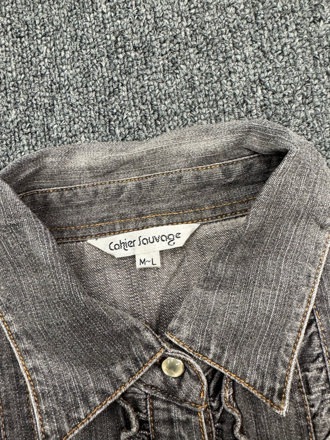 M)Japanese vintage 여성 흑청 셔링 데님 셔츠 상품이미지6