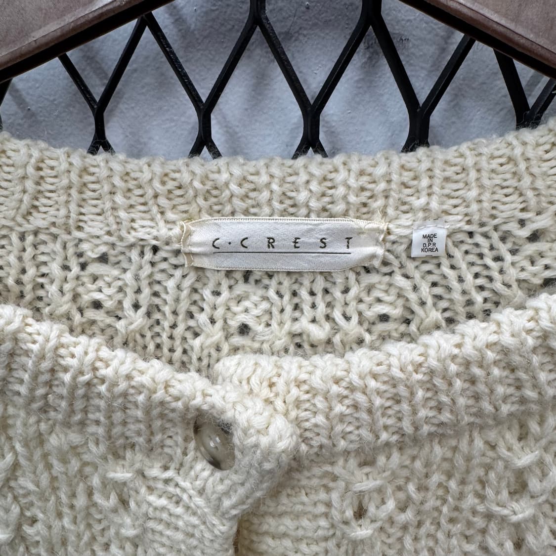 80s JPN VINTAGE 니트 가디건 입체 플라워 디테일 아이보리 상품이미지5