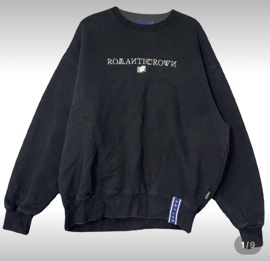 로맨틱크라운 자수 로고 오버핏 블랙 맨투맨 M 상품이미지1