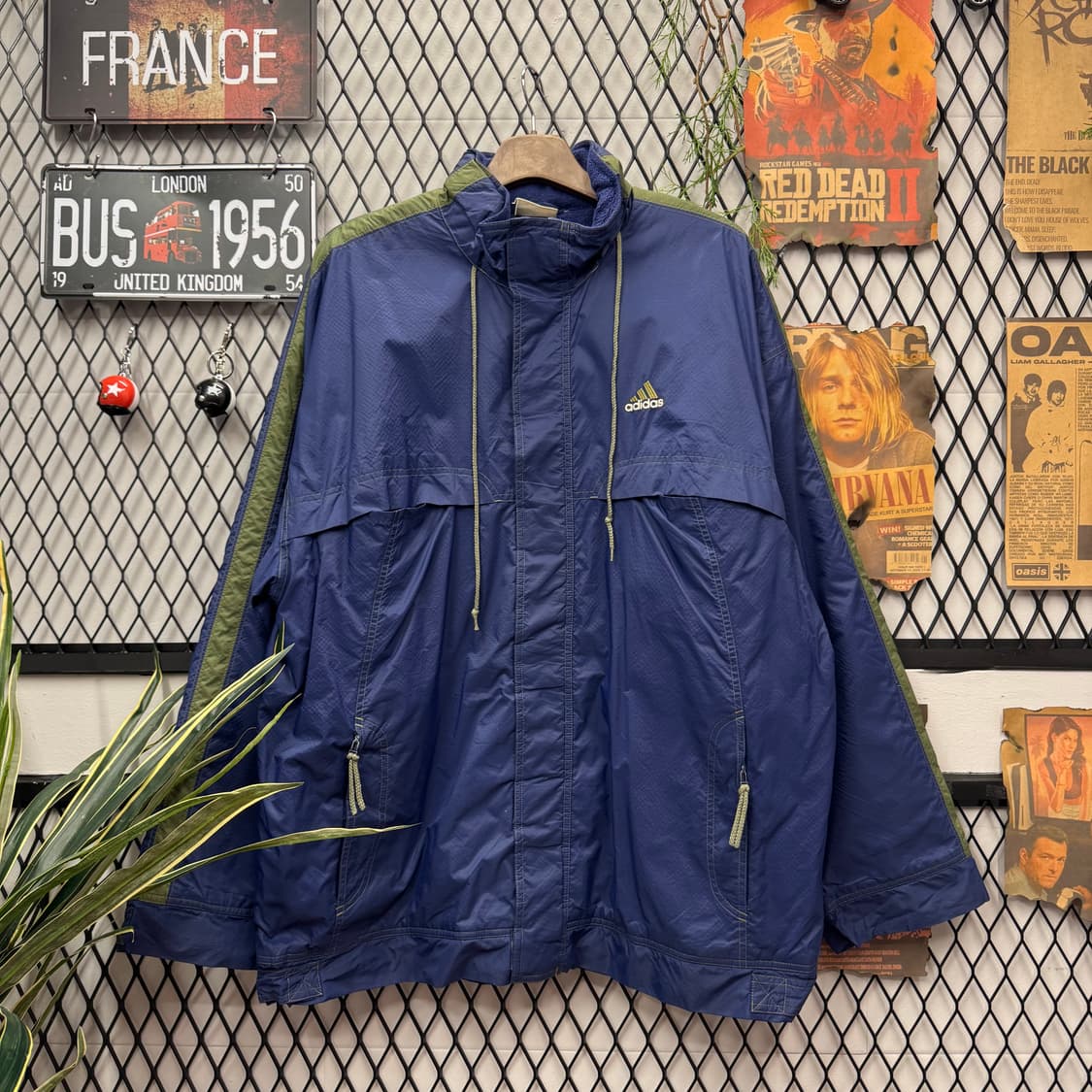 90s 아디다스 올드스쿨 바람막이 사이드 카키 배색 포인트 네이비 상품이미지1