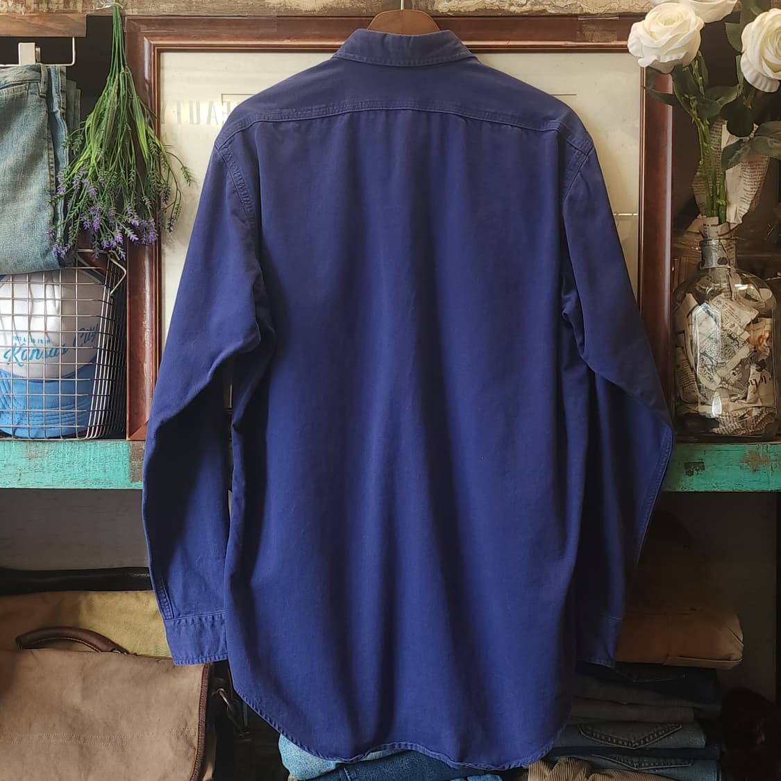 90s 폴로 헤비코튼 투포켓 워크셔츠 삼중 스티치 블루 M 상품이미지2