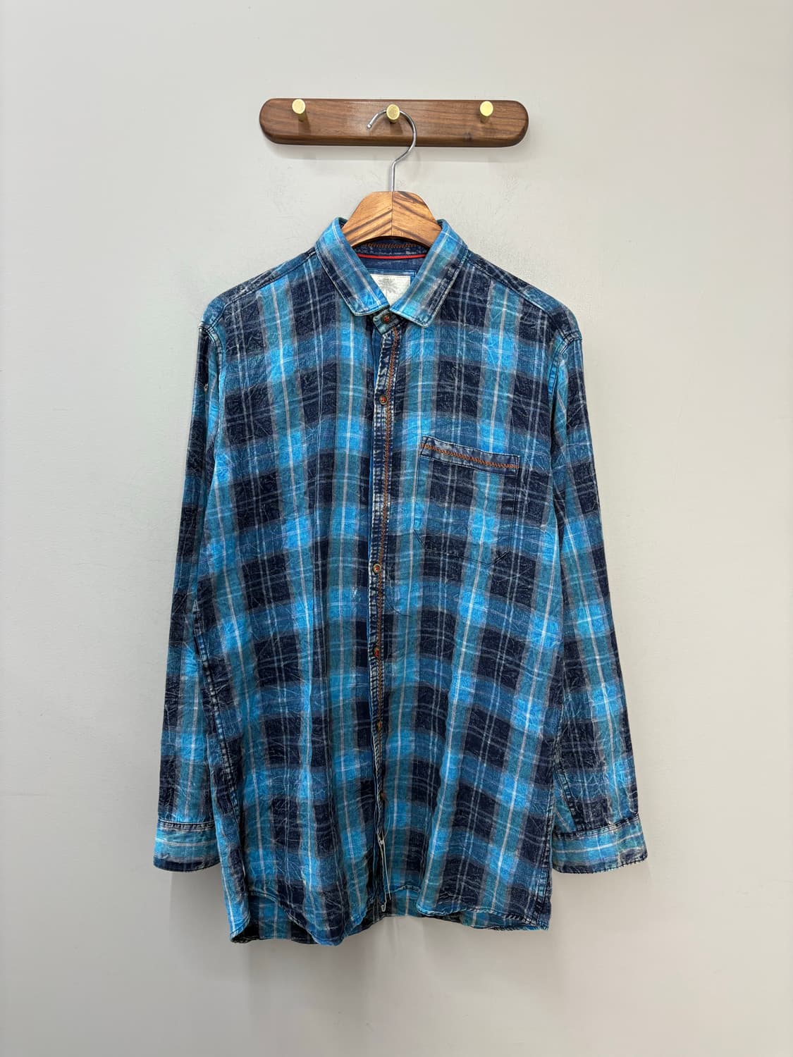 빈티지 블루 체크 무늬 플란넬 셔츠 A3070 상품이미지2