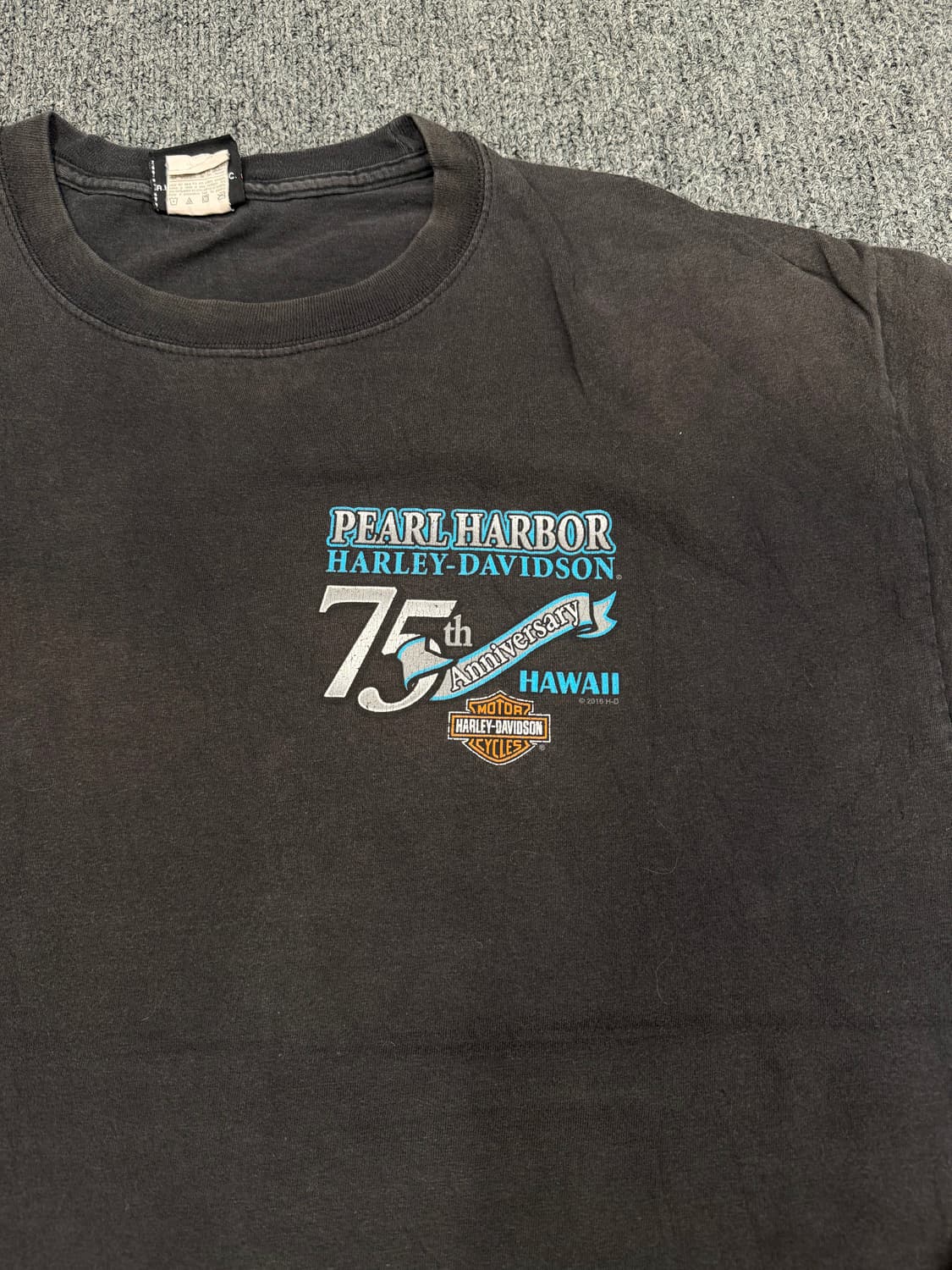 XL) 할리데이비슨 빈티지 하와이 군함 프린팅 반팔 티셔츠 상품이미지2