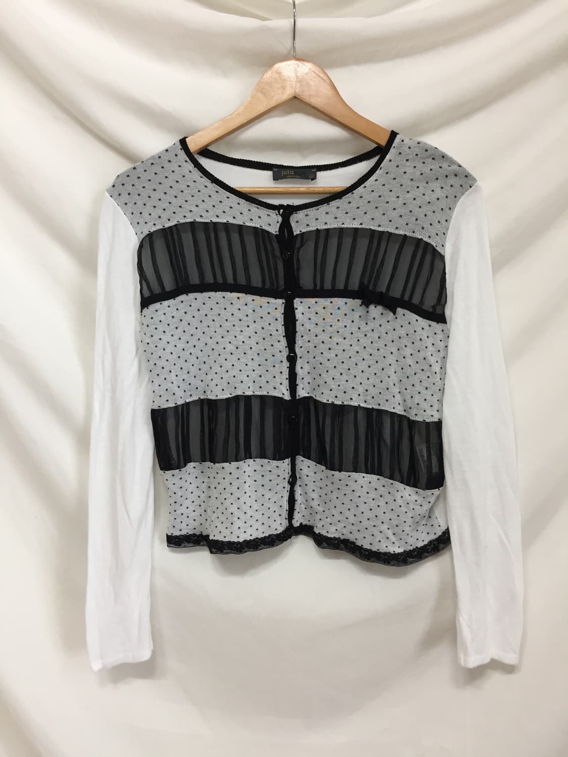 Jutaage 도트 시스루 배색 가디건 상품이미지2