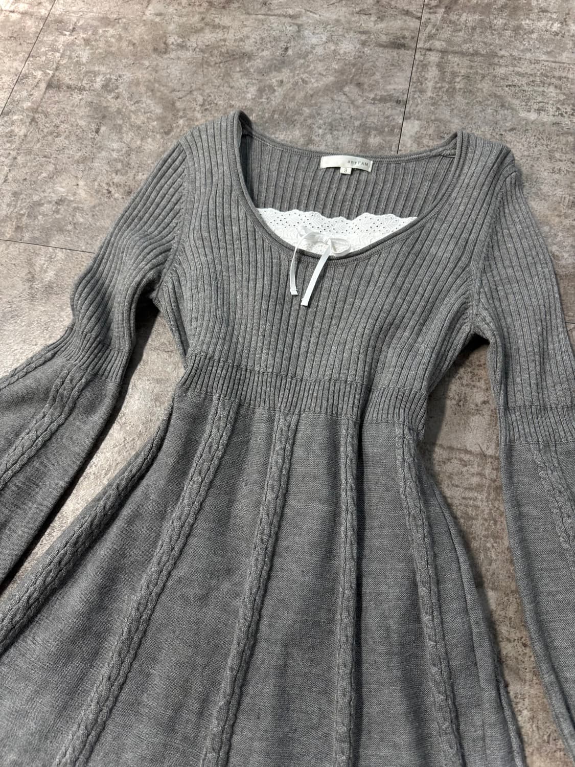 케이블 니트 레이어드 리본 슬리브리스 원피스 2pcs (개별 구매 가능) 상품이미지2