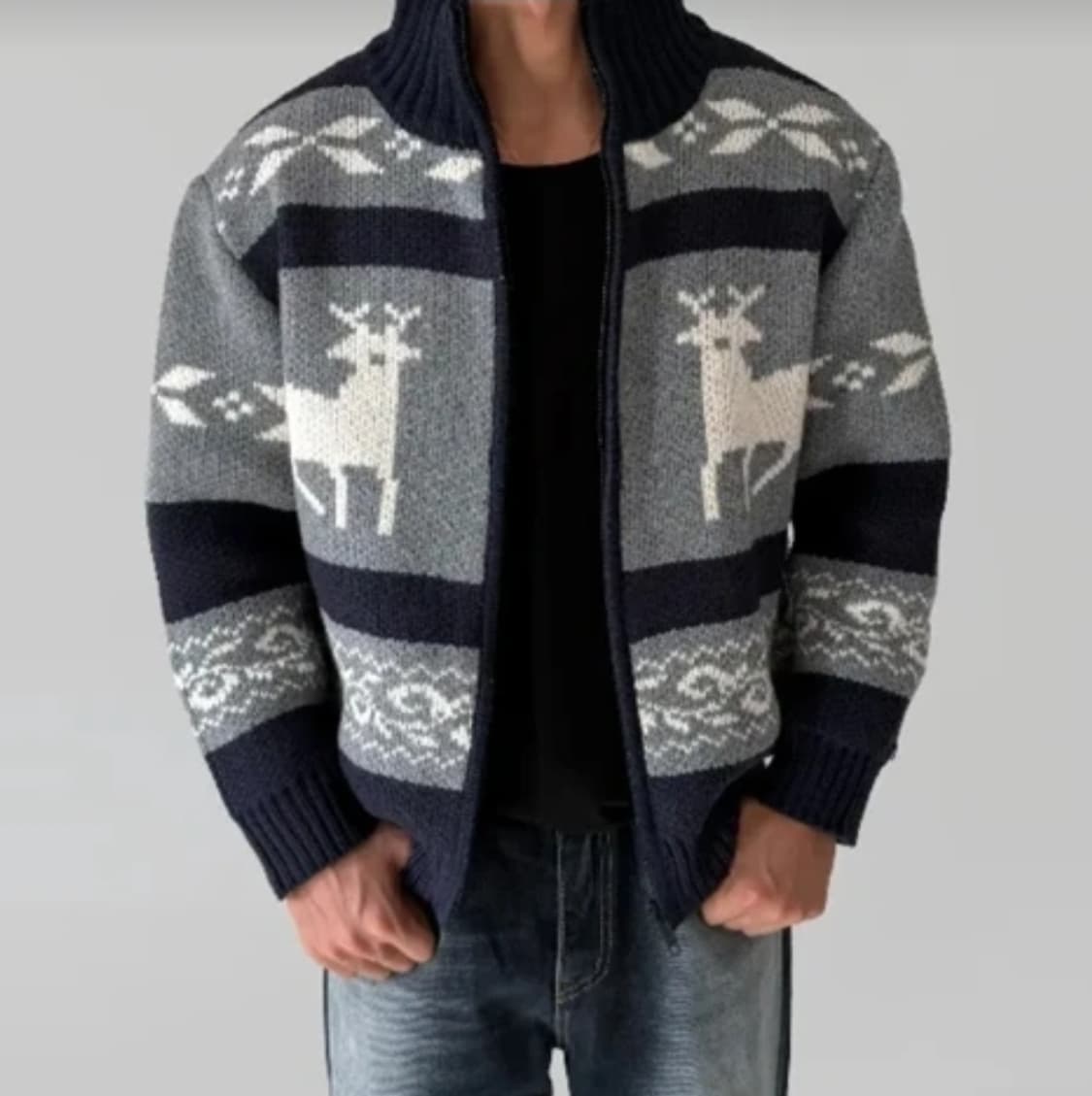 새상품) 고퀄 짜임 노르딕 니트집업 [남녀공용] 상품이미지1