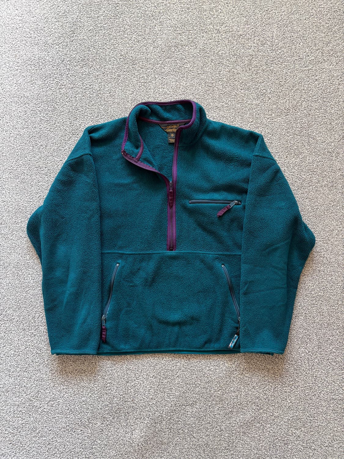 90s 빈티지 에디바우어 폴라텍 쿼터 집업 아쿠아틸 xl us메이드 상품이미지1