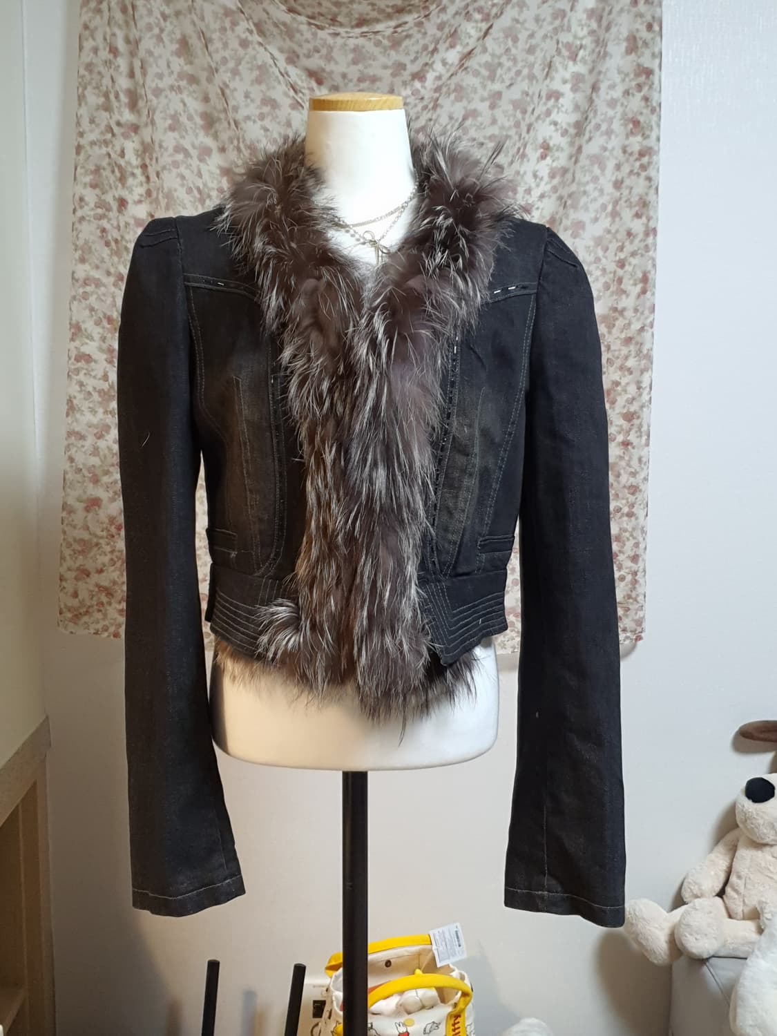 [갸루] 데님 퍼 자켓 조끼 상품이미지7