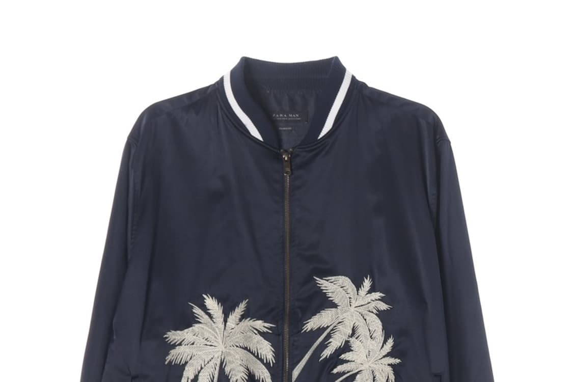 자라 맨 팜트리 야자수 자수 사틴 봄버 자켓 XL 상품이미지3