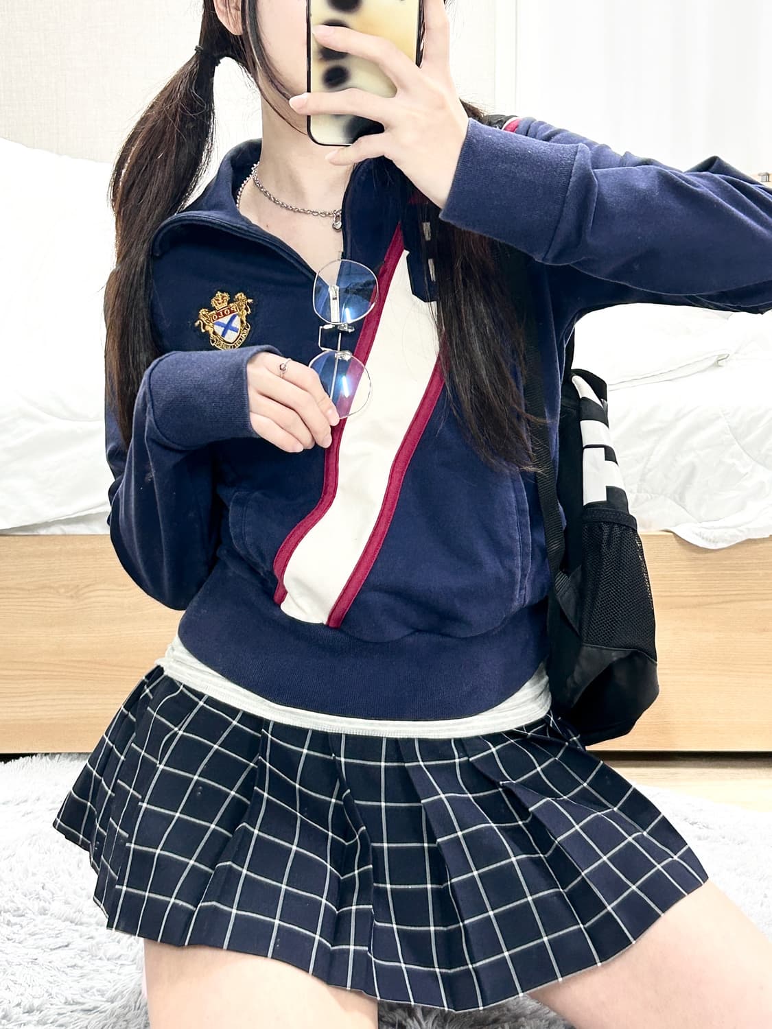 폴로 네이비 배색 코튼 반집업 상품이미지2