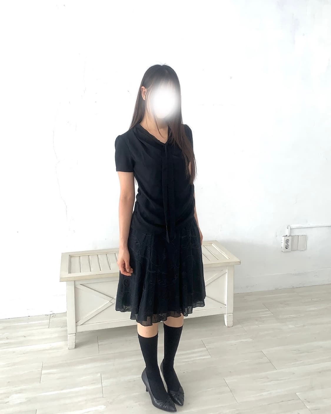 Black Sheer Scarf Blouse 상품이미지3
