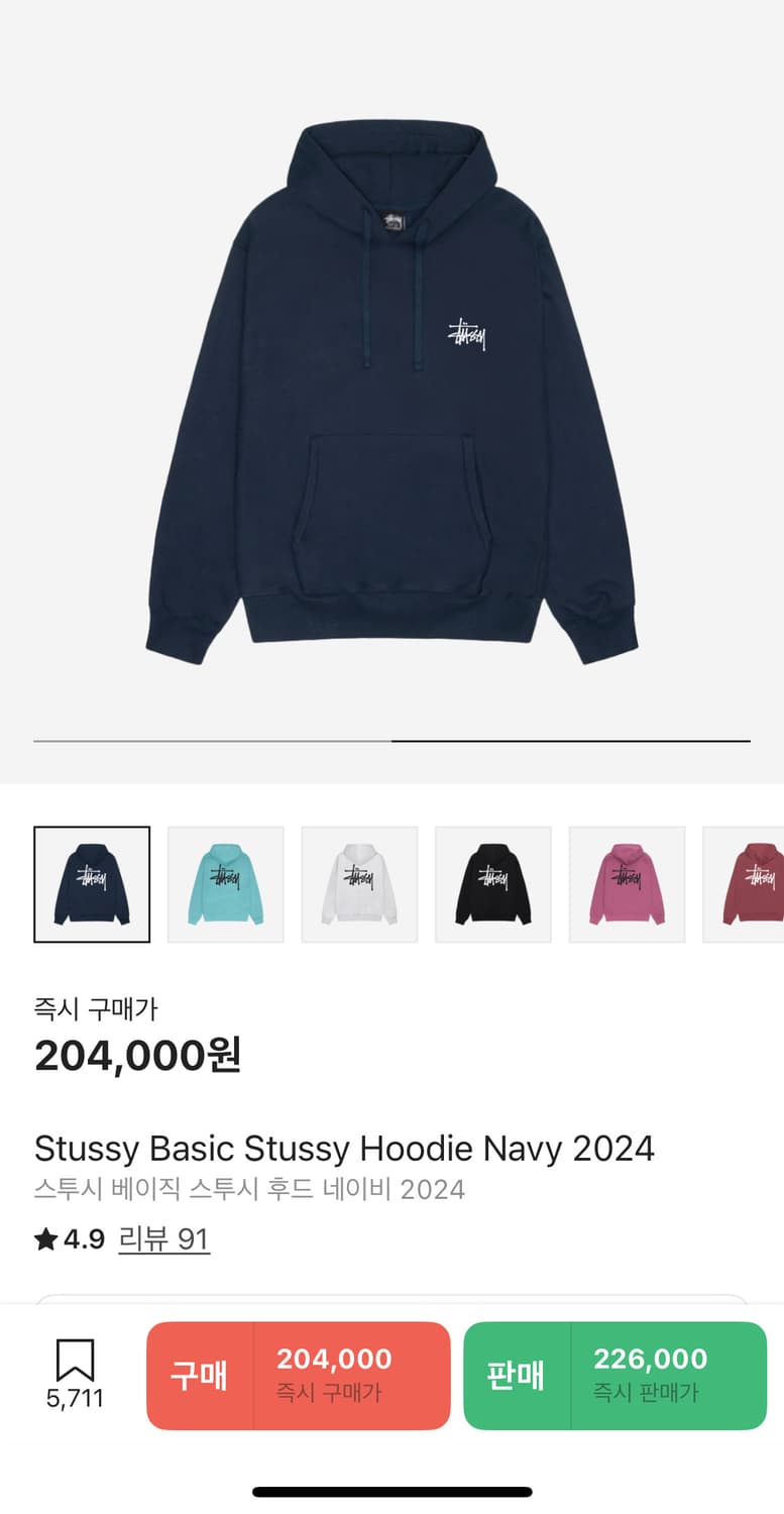 스투시 베이직 후드 네이비 L  상품이미지4