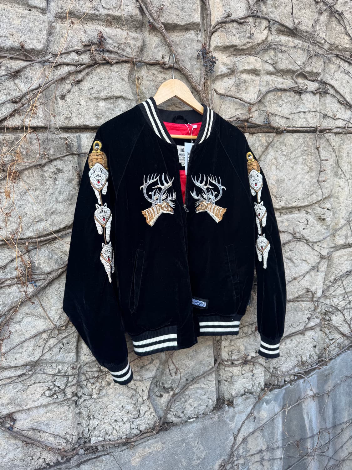 For the boys 빈티지 자수 벨벳 스카쟌 봄버 자켓 상품이미지3