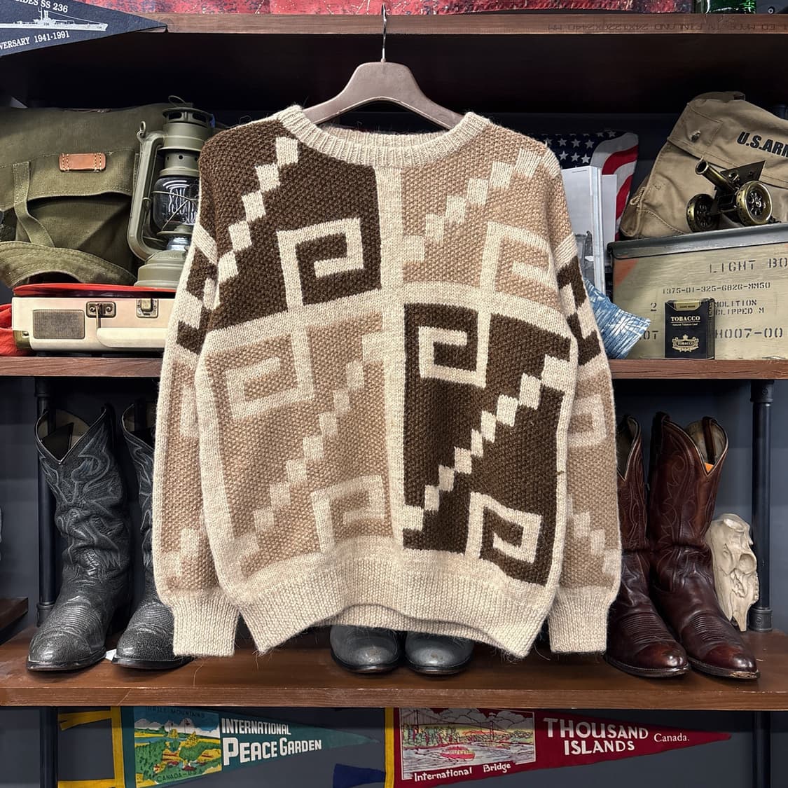 90s 잉카텍스 핸드메이드 알파카 퍼 스퀘어 패턴 니트 스웨터 N159 상품이미지1