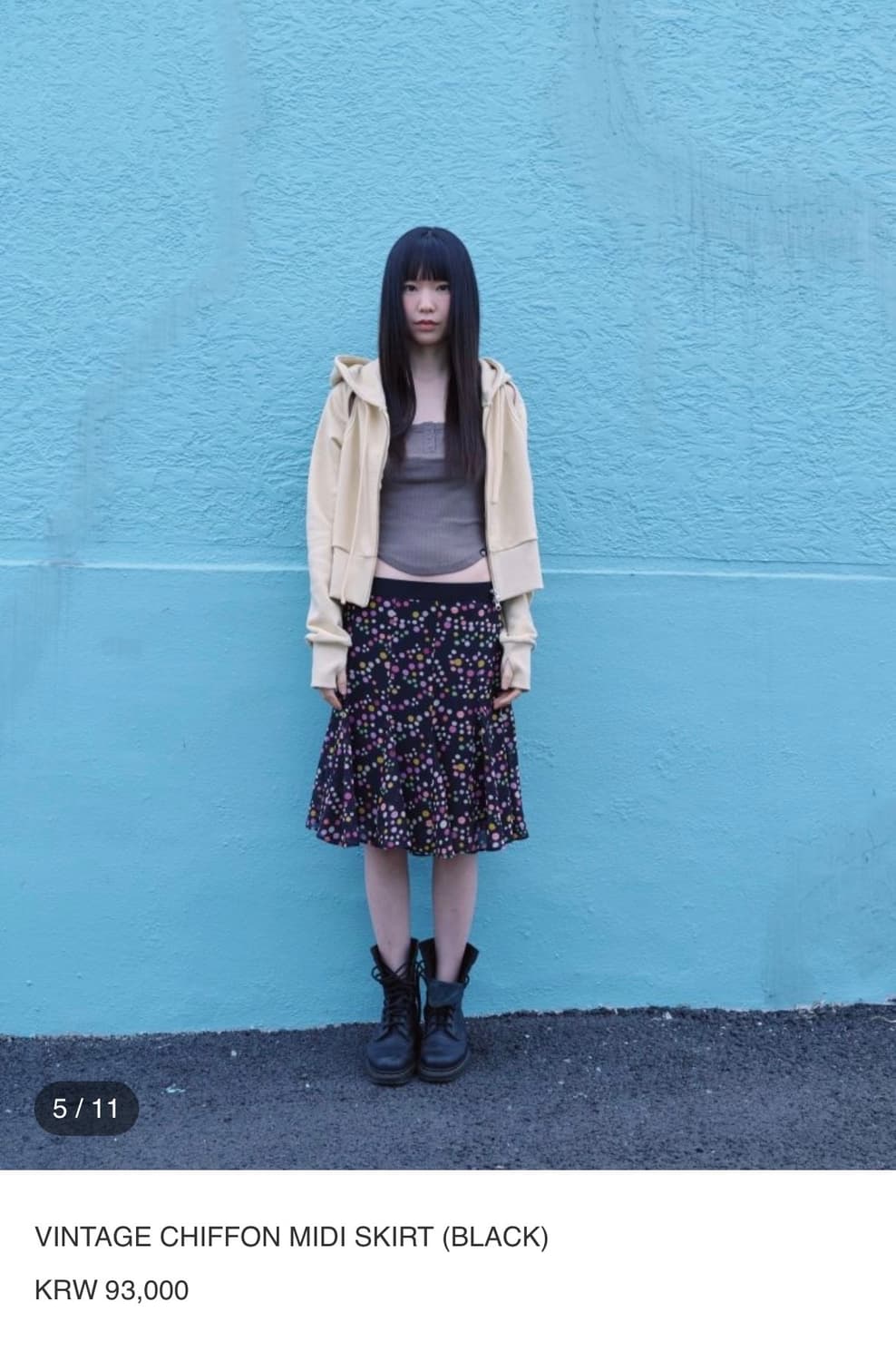어스지구 빈티지 쉬폰 미디 스커트 블랙 2 땡땡이 상품이미지2