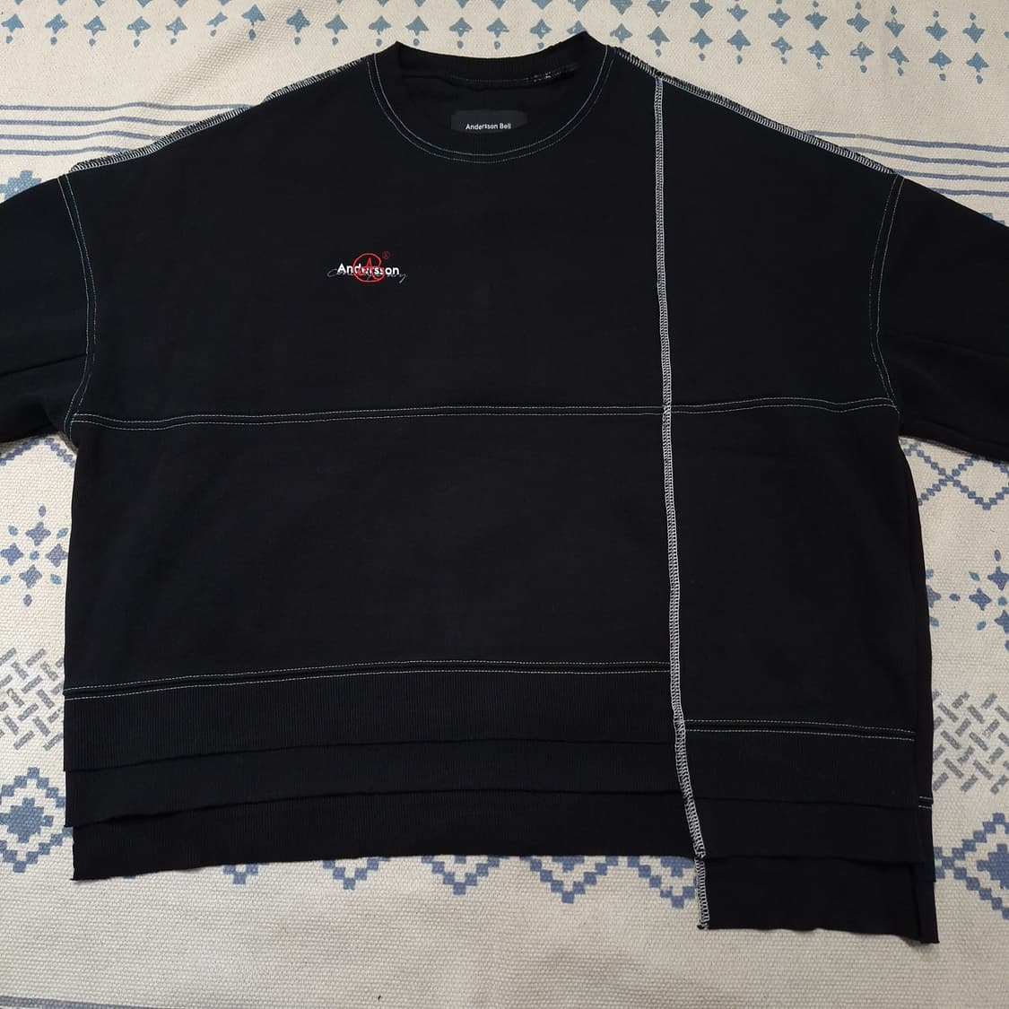 앤더슨벨 블랙 화이트 레이어드 언발란스 스트릿 기모 맨투맨 상품이미지7