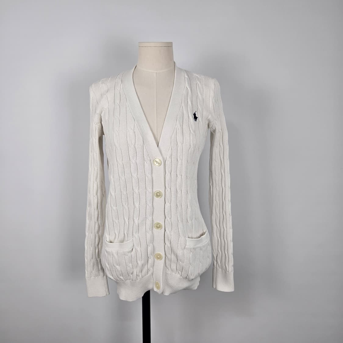 a0112. 폴로 랄프로렌 화이트 케이블 니트 가디건 M 상품이미지1