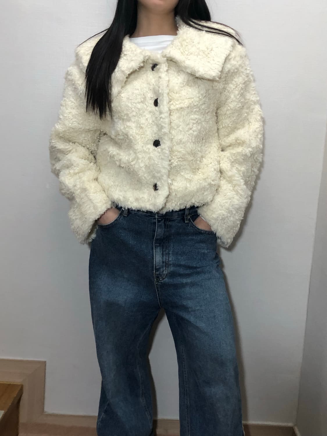 빈티지 아이보리 퍼 크롭 자켓 상품이미지4