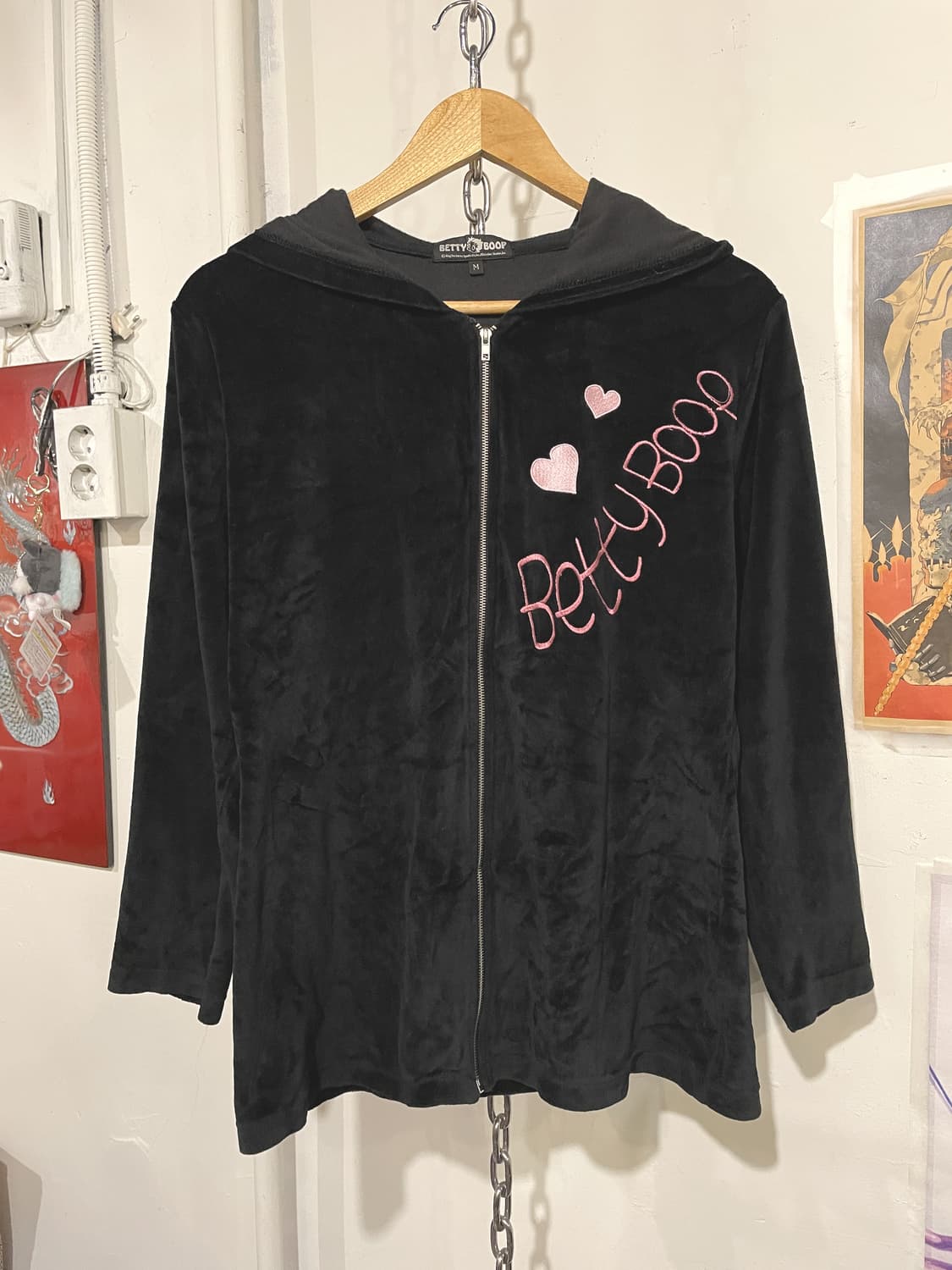 betty boop 베티붑 핑크 골드 자수 블랙 벨벳 셋업 상품이미지2