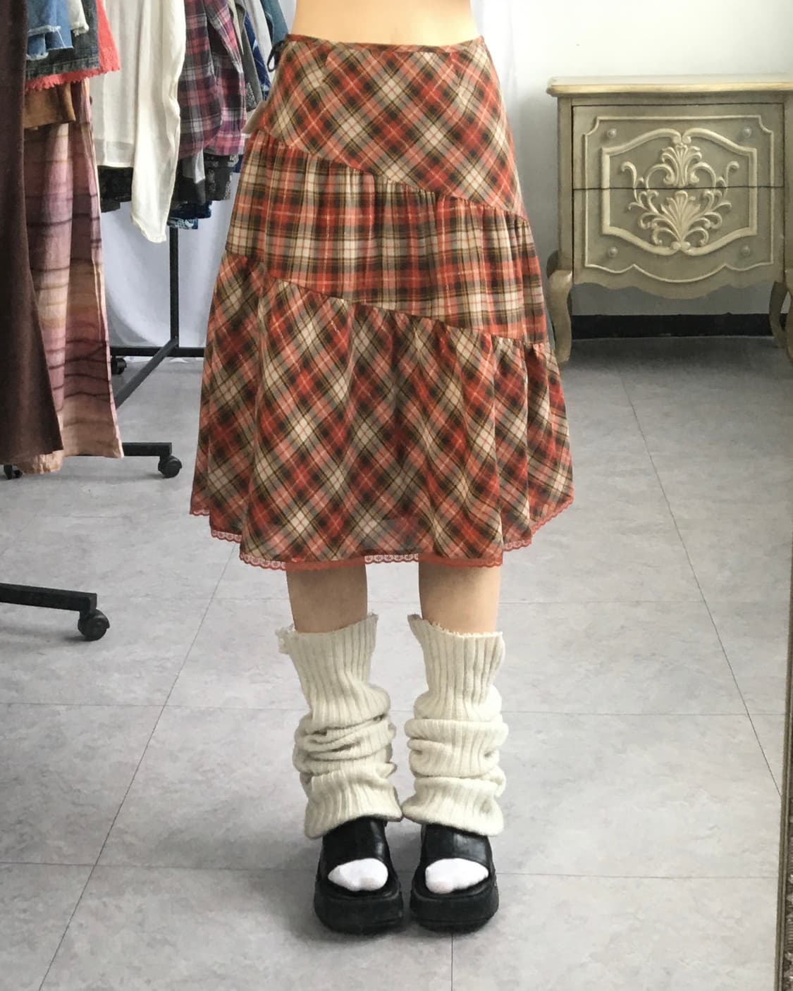 Check pattern patch layer skirt 상품이미지3