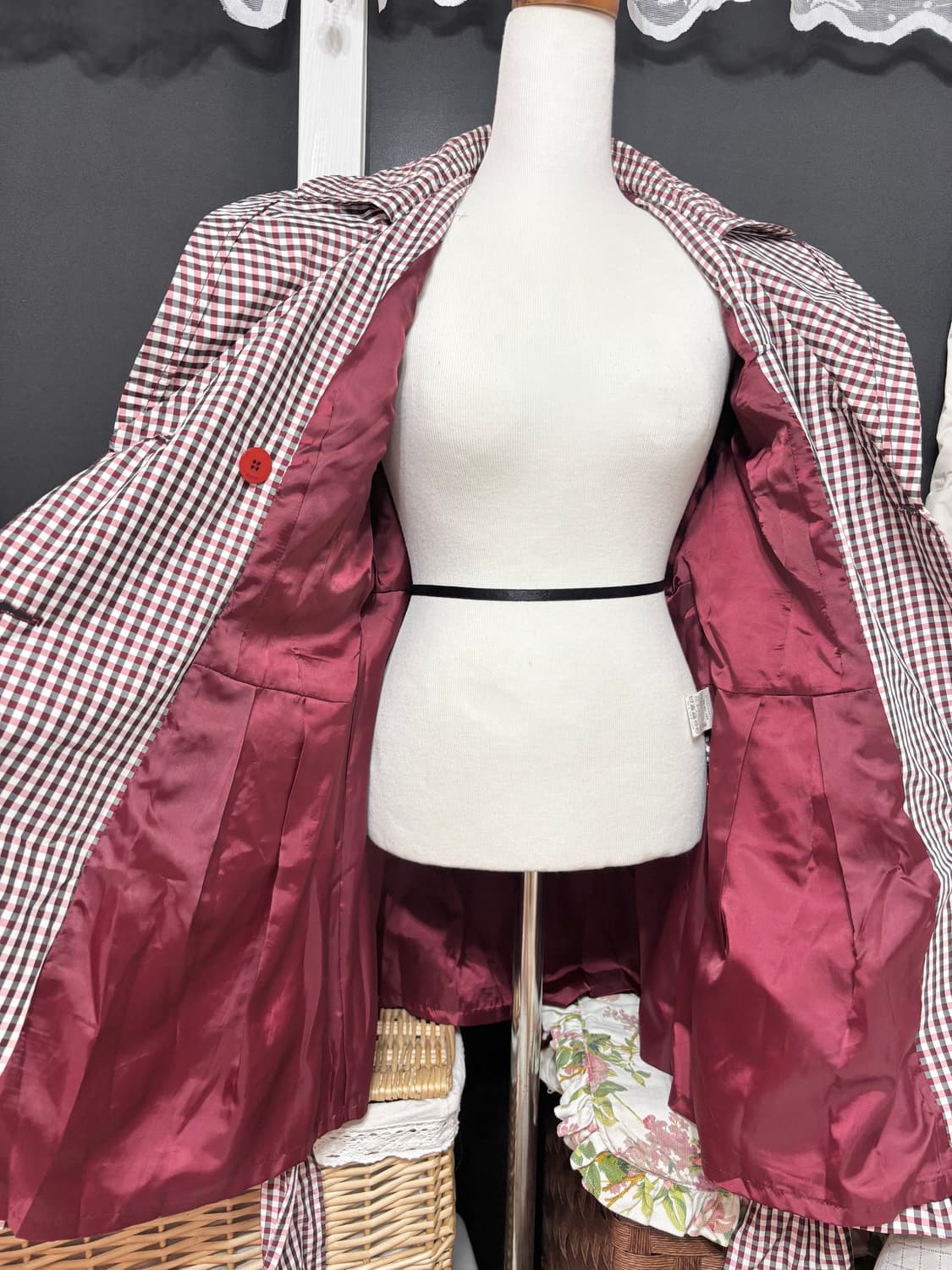  샤틴ㅡ 잔체크 트렌치 코트 M 새거수준 상품이미지9