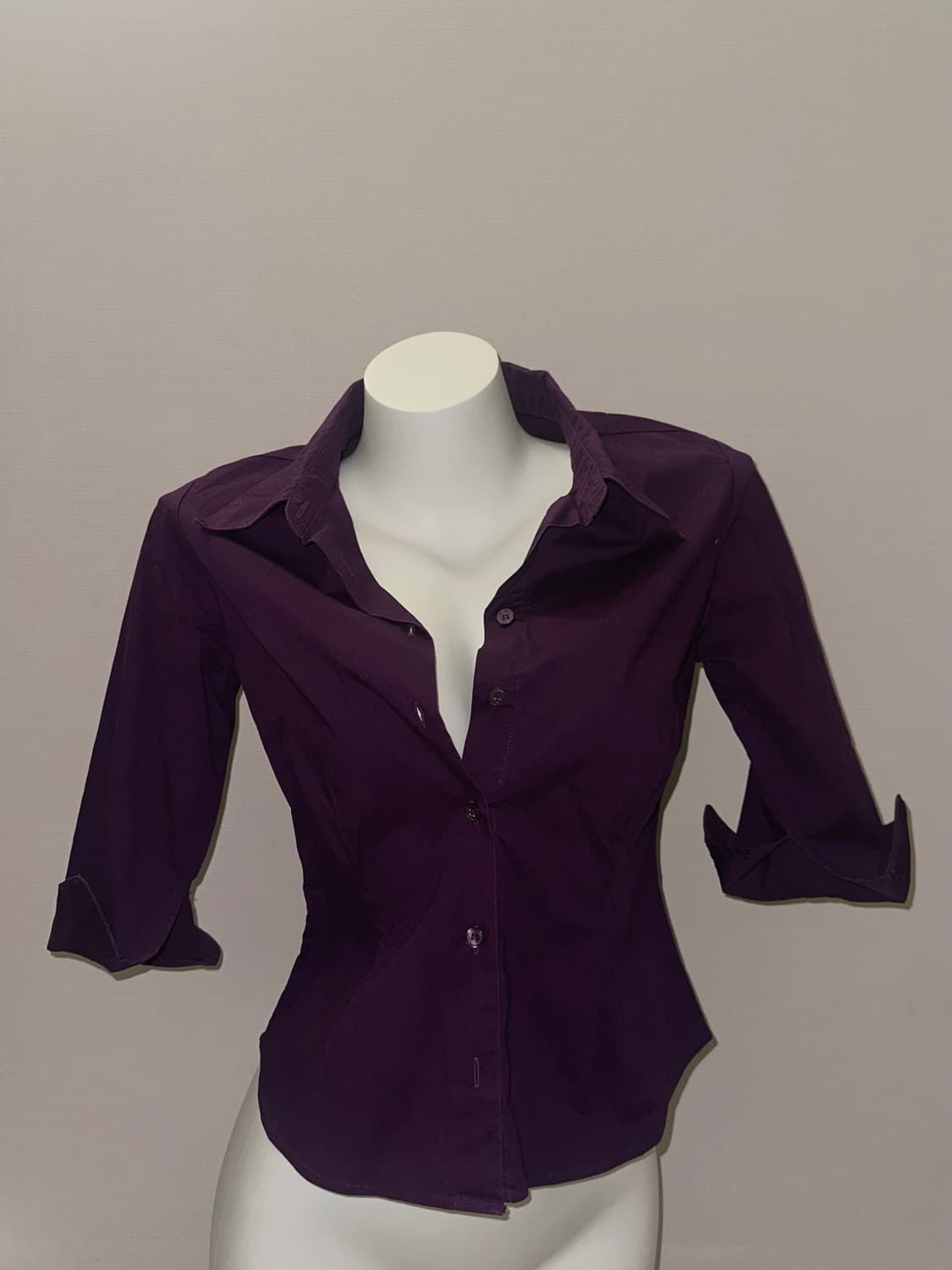 빈티지 퍼플 7부 슬림핏 크롭 셔츠 상품이미지1