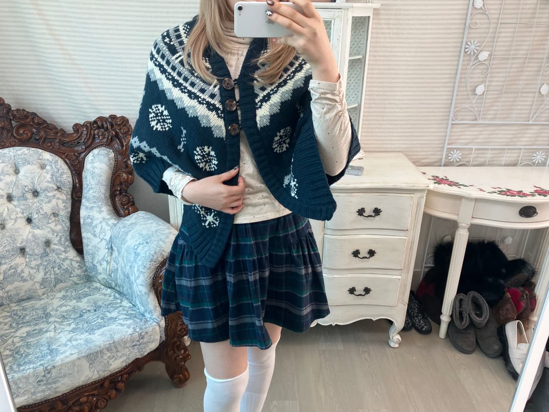 빈티지 모리 노르딕 네이비 케이프 가디건 상품이미지3