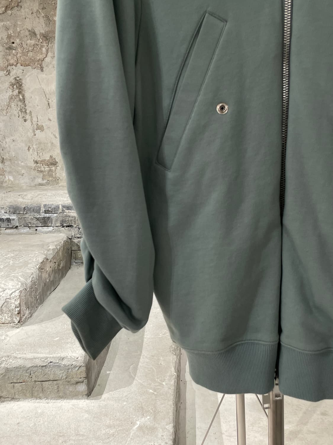 디젤 민트 그린 백 패널 레이어 드레이핑 슬리브 후디 집업 상품이미지4