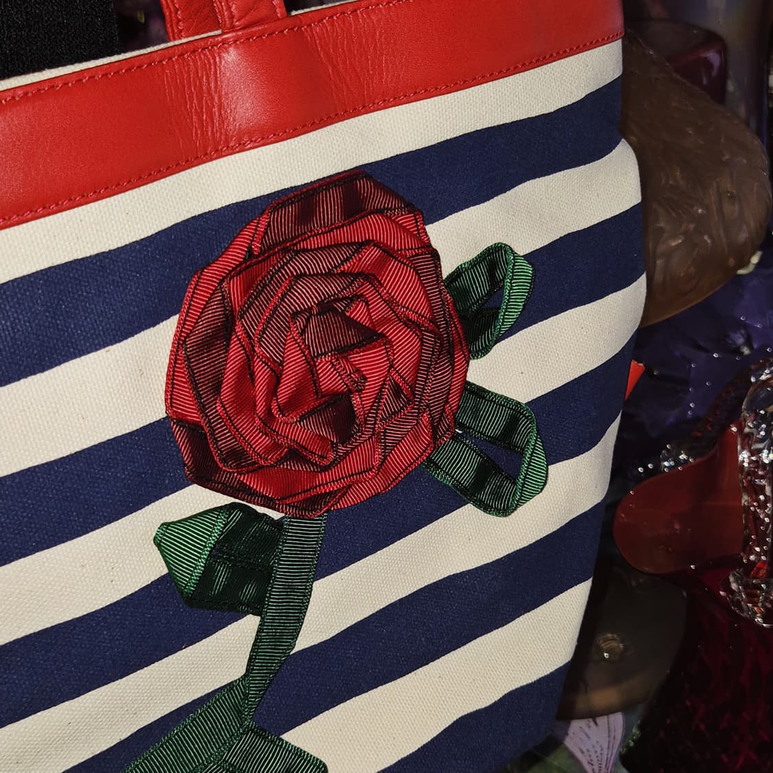 90s 모스키노 스프라이프 장미 레더 토트백 상품이미지8