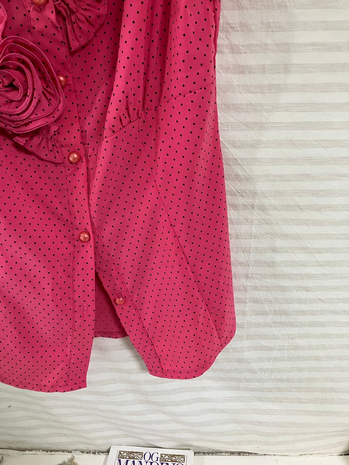 빈티지 핫핑크 땡땡이 로즈 블라우스 1062 모리걸 y2k 스트릿 갸루  상품이미지4