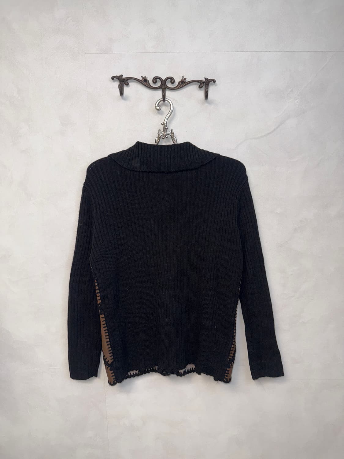 Brown eco leather patch knit zipup 상품이미지3