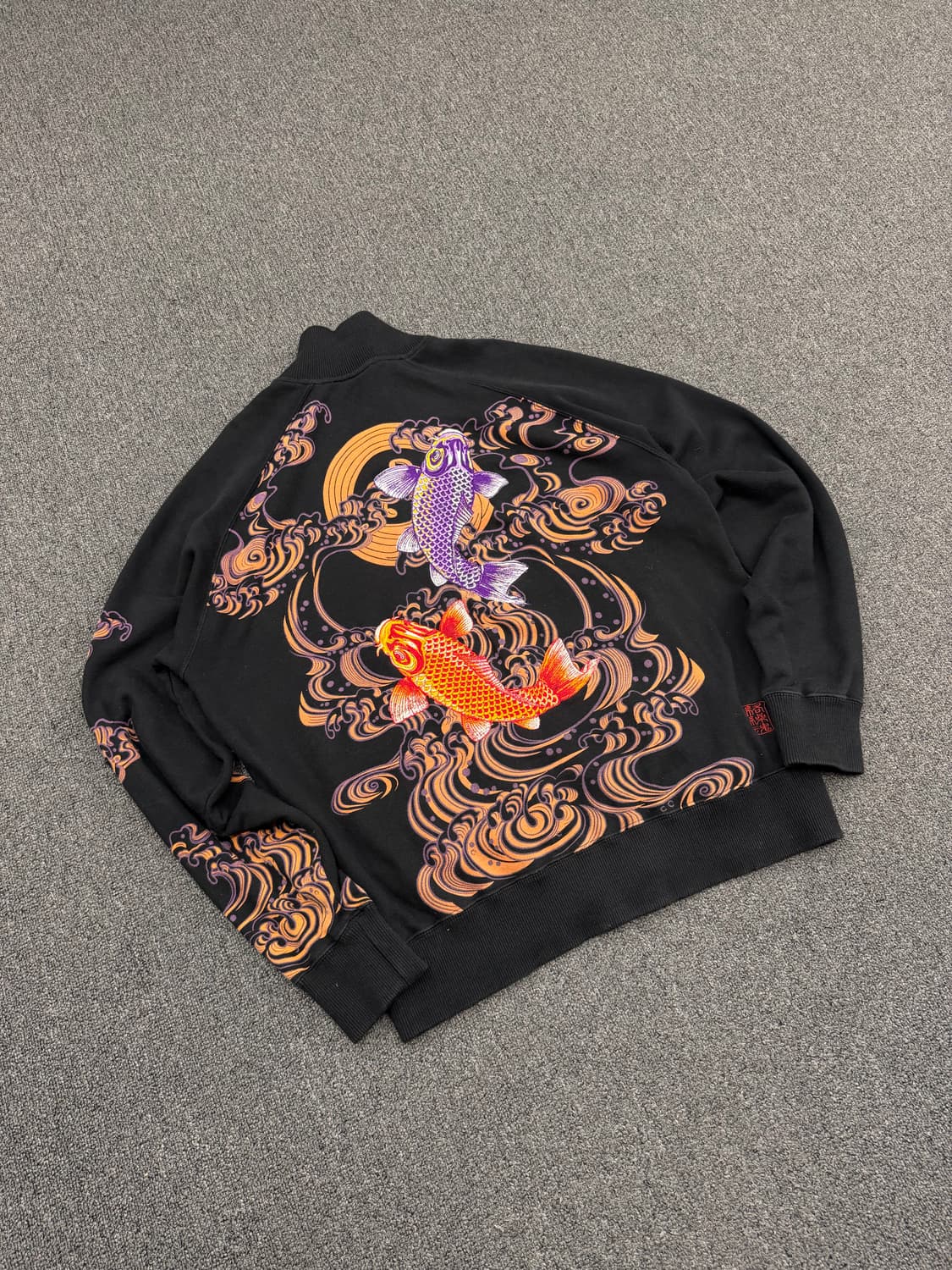 OS) 카라쿠리 타마시 빈티지 오리엔탈 잉어 자수 코튼 집업 상품이미지1