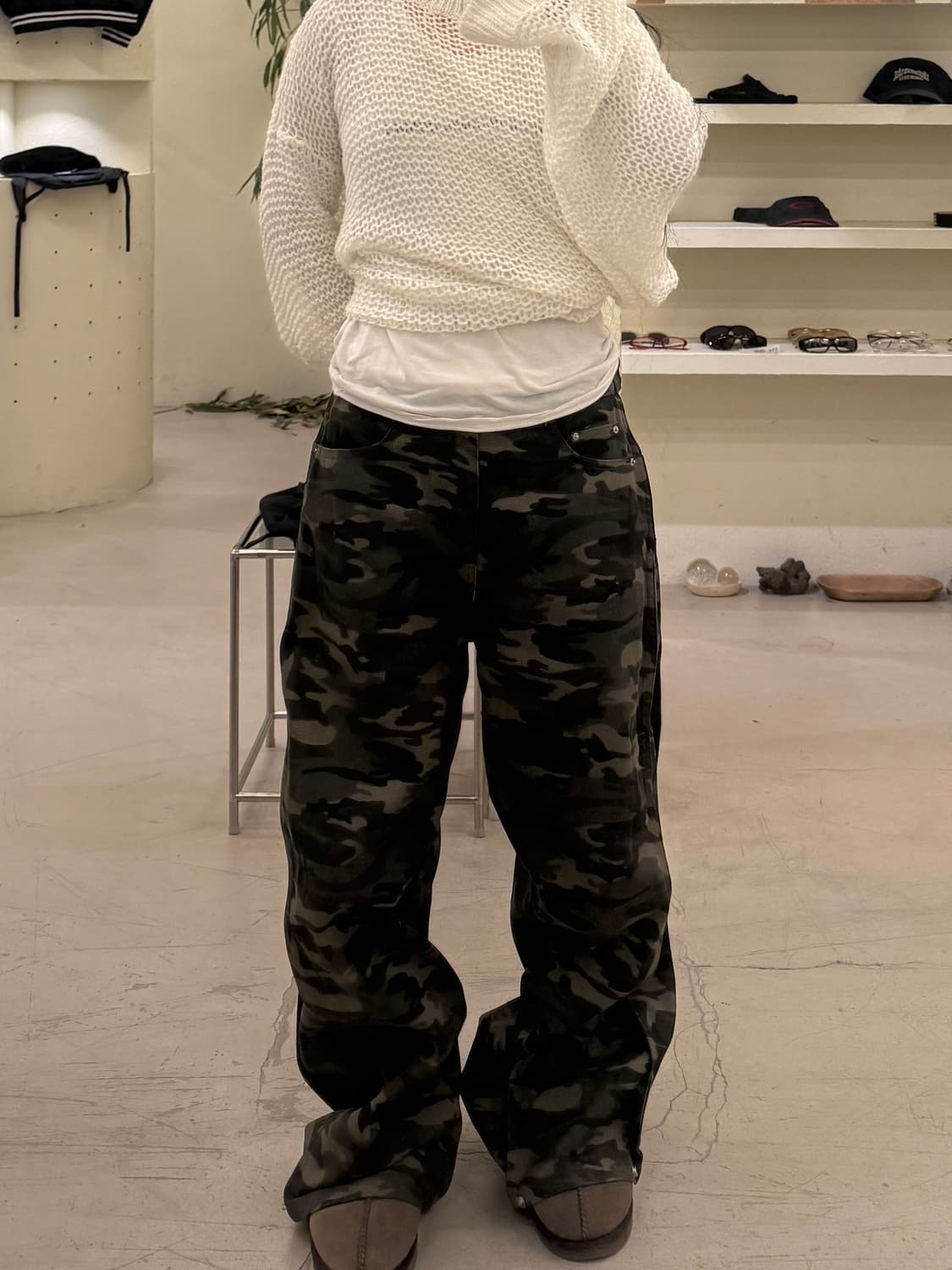 빈티지 카모 스냅 와이드 팬츠 U644 상품이미지1