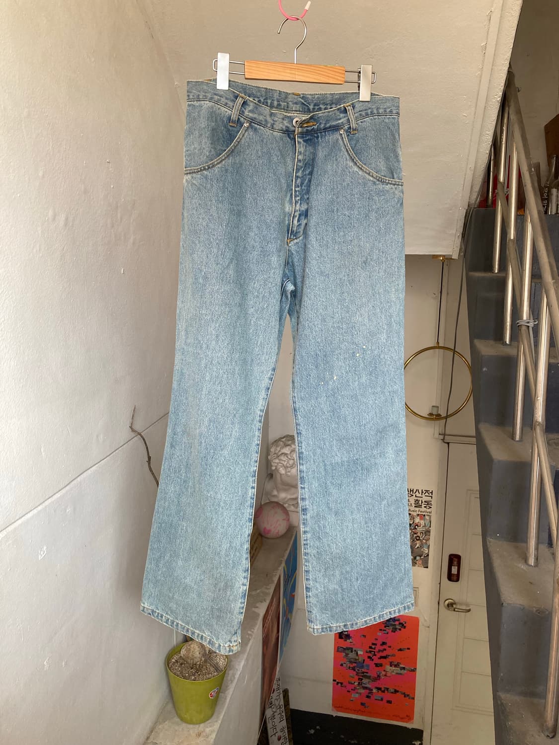 빈티지 일자 연청 데님 팬츠 상품이미지1