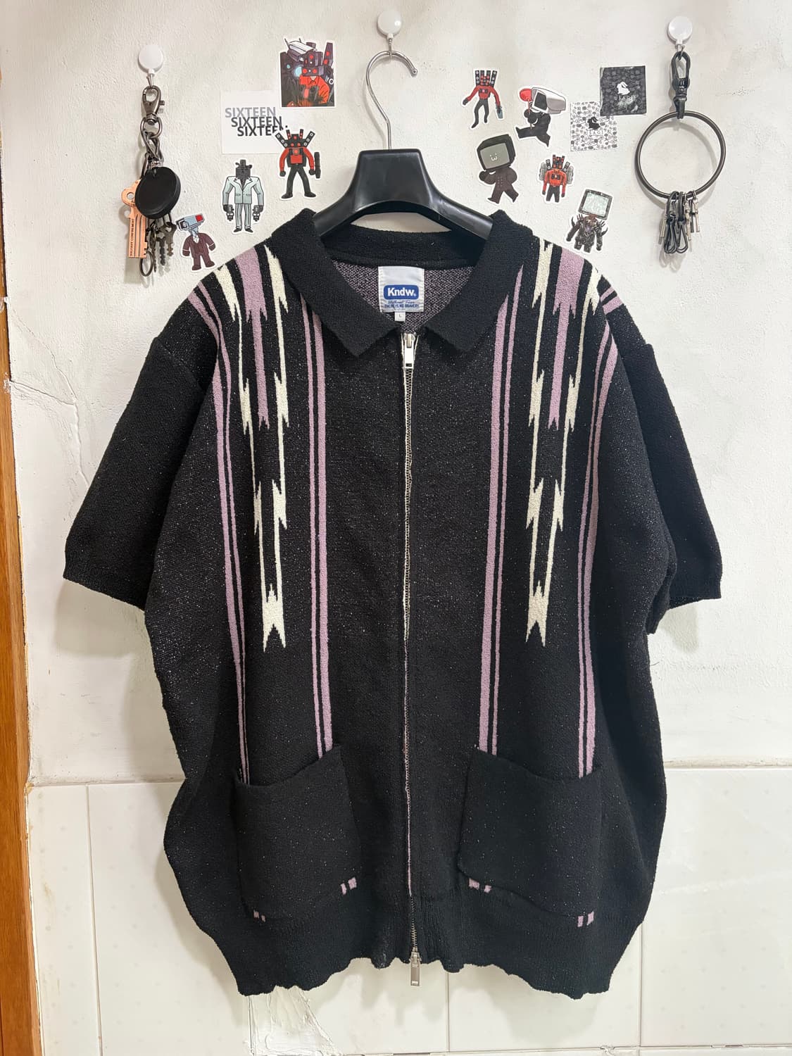 케이엔드 Kndw. 폴리에스터 100% 반팔 집업 니트 (L) 상품이미지1