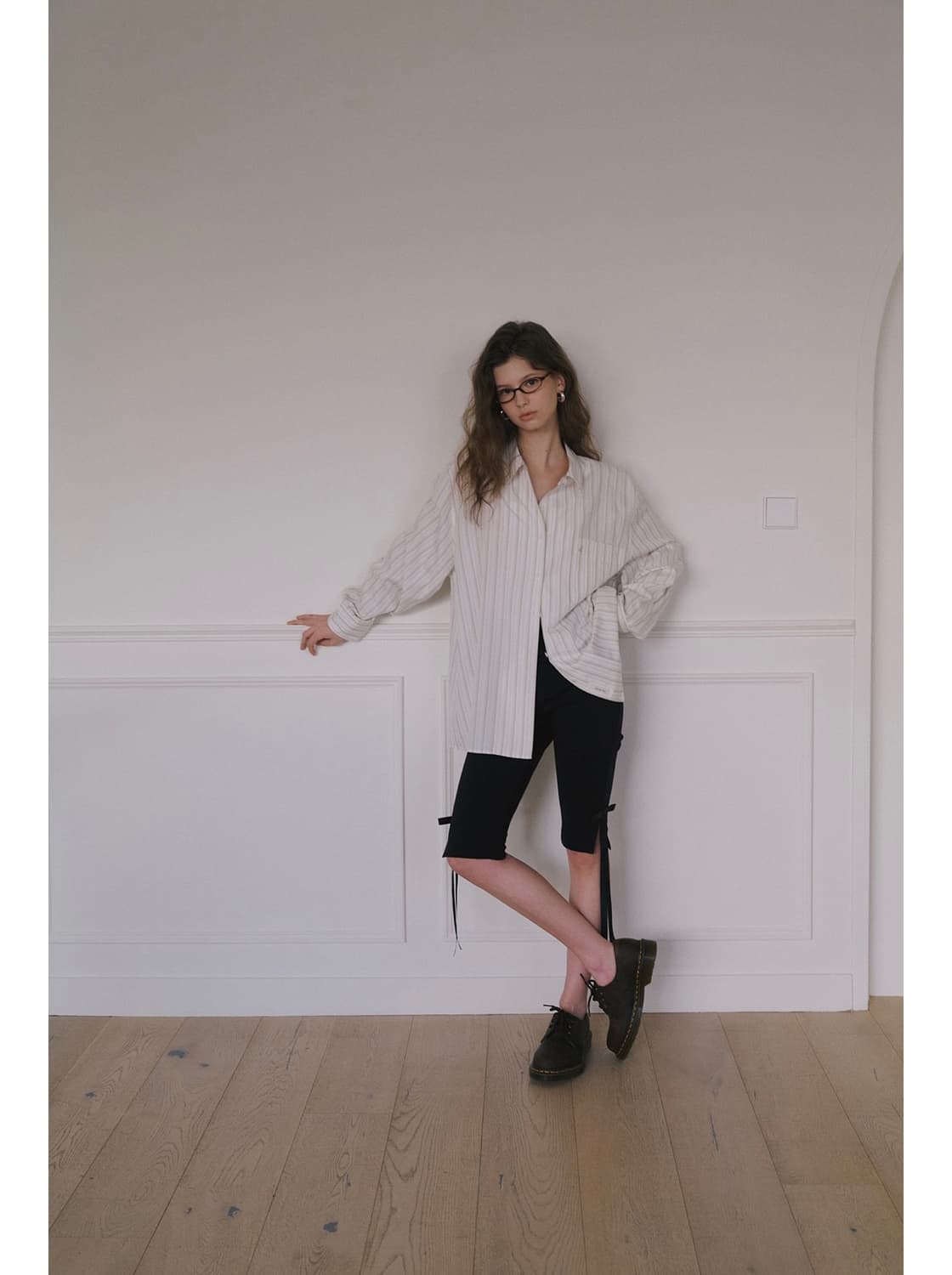 오버듀플레어 코튼 오버사이즈드 셔츠 아이보리 스트라이프 상품이미지2