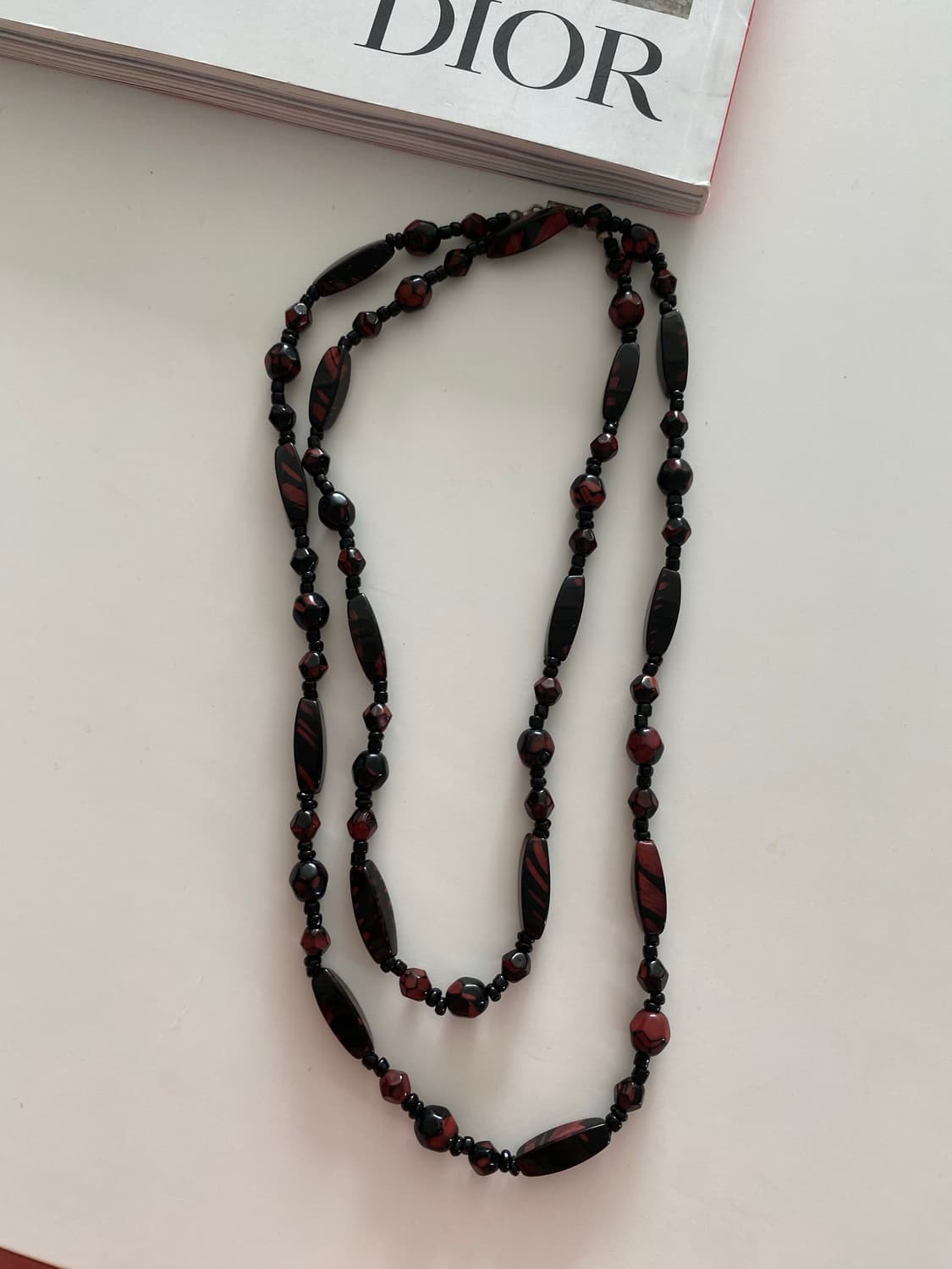일본수입 레드 블랙 믹스 비즈 롱 목걸이 해 상품이미지2