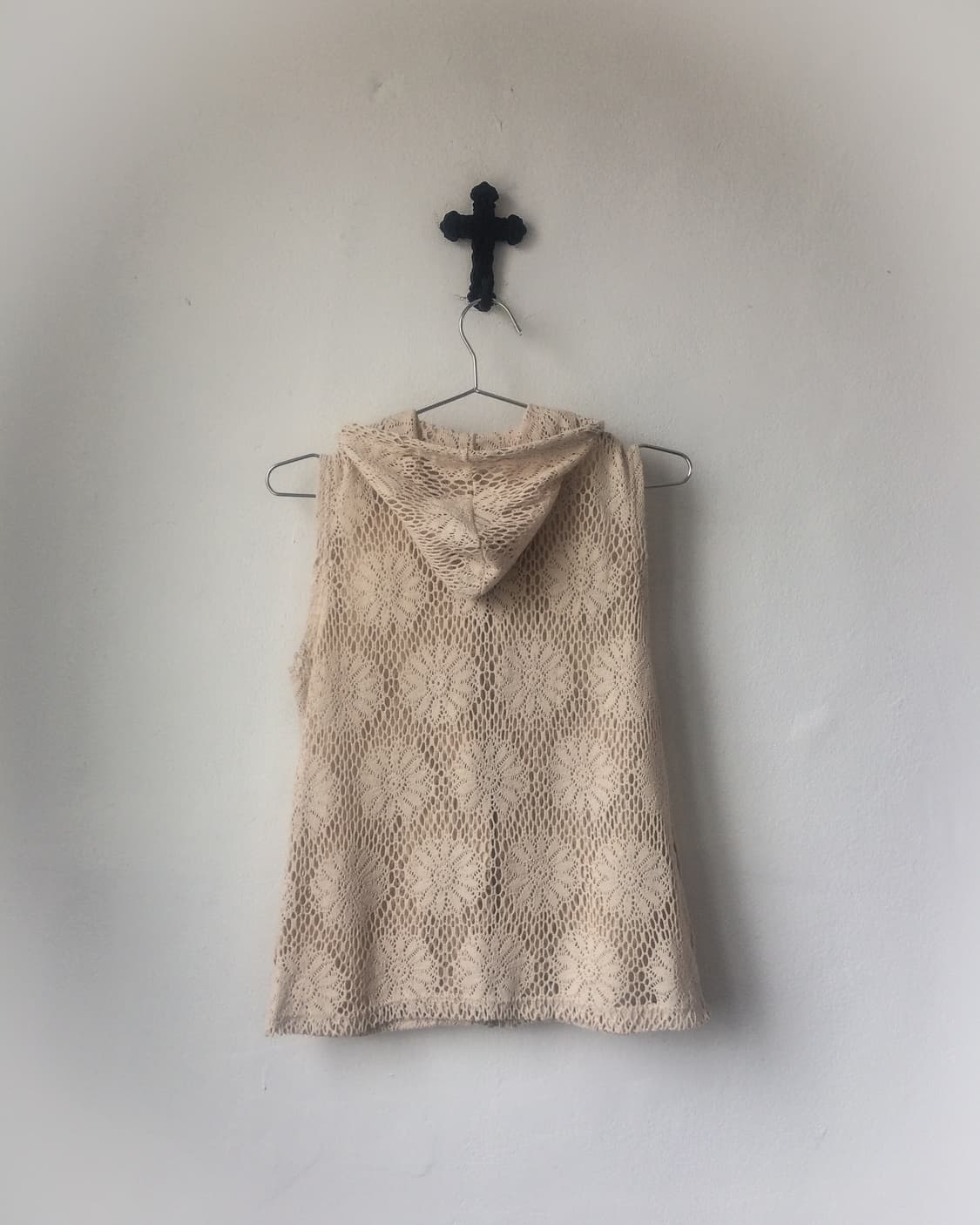 Flower pattern crochet hood vest 상품이미지3