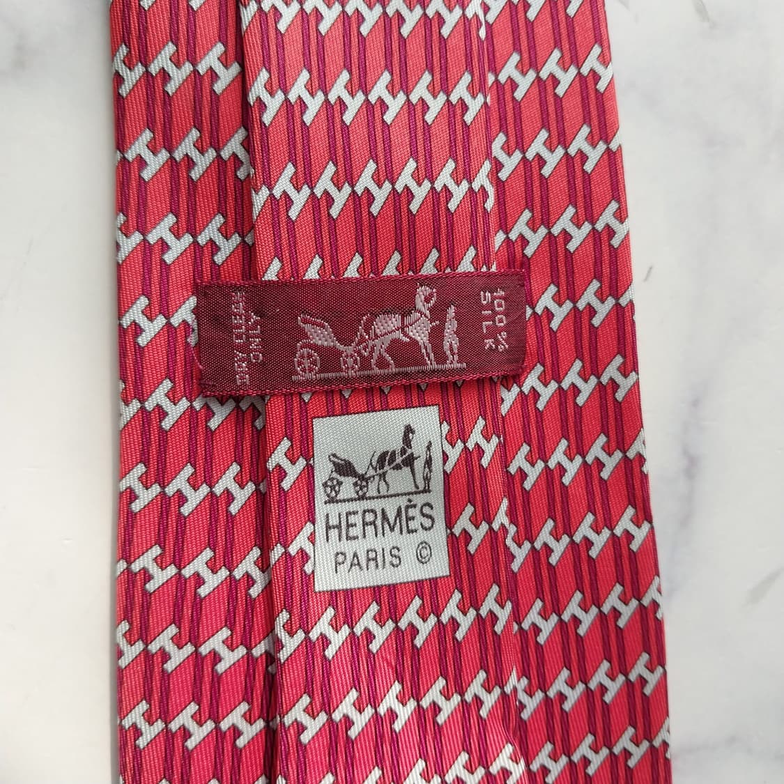 에르메스 실크 레드 H 모티브 넥타이 9.5cm A+~A등급 K2042 상품이미지7