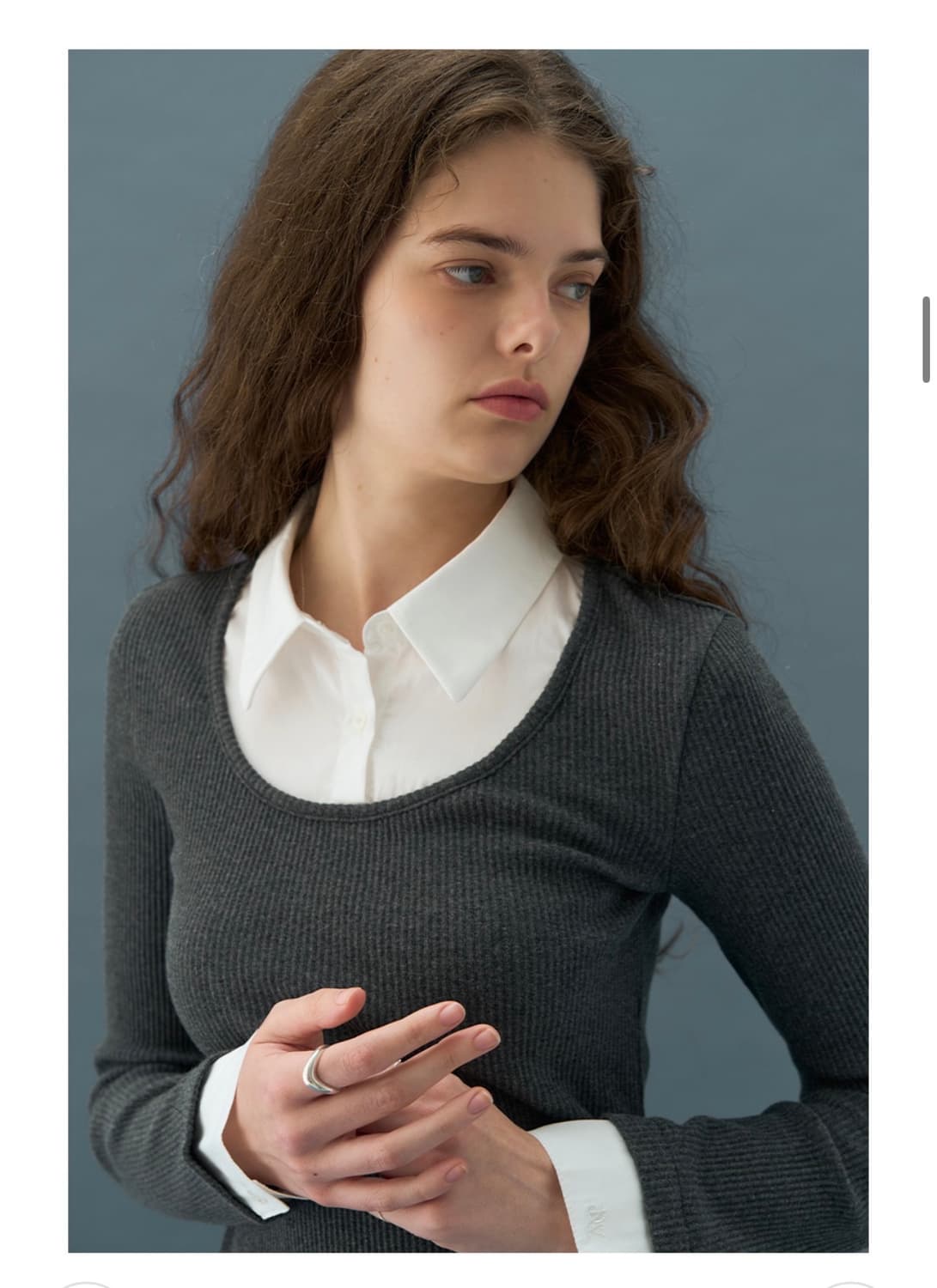 (S) 드로우핏 우먼 포엠 레이어드 카라 셔츠 탑 [CHARCOAL] 상품이미지6