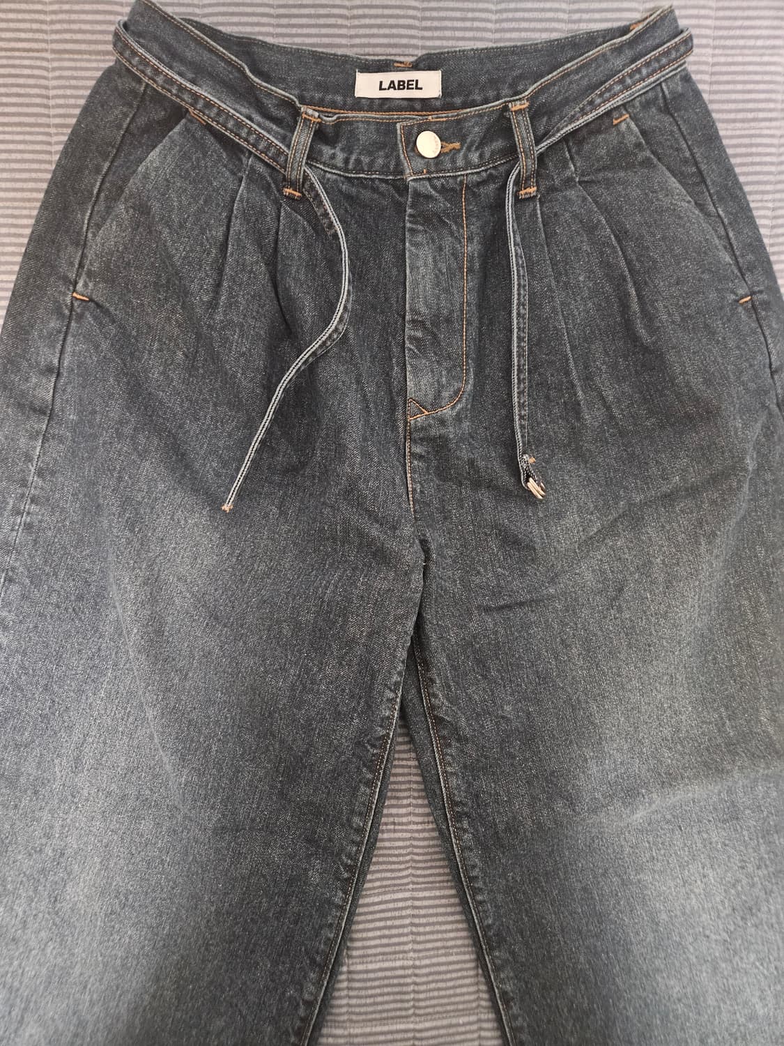 라벨아카이브 벨티드 와이드핏 진 데님 그린블루 3사이즈 상품이미지1